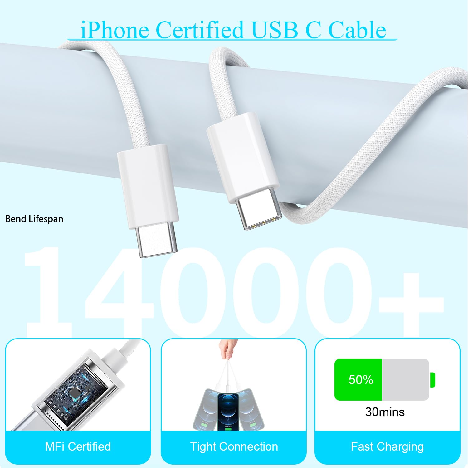 10FT Fast Charging Cord for iPhone 17 16e 15,3Pack Extra Lon