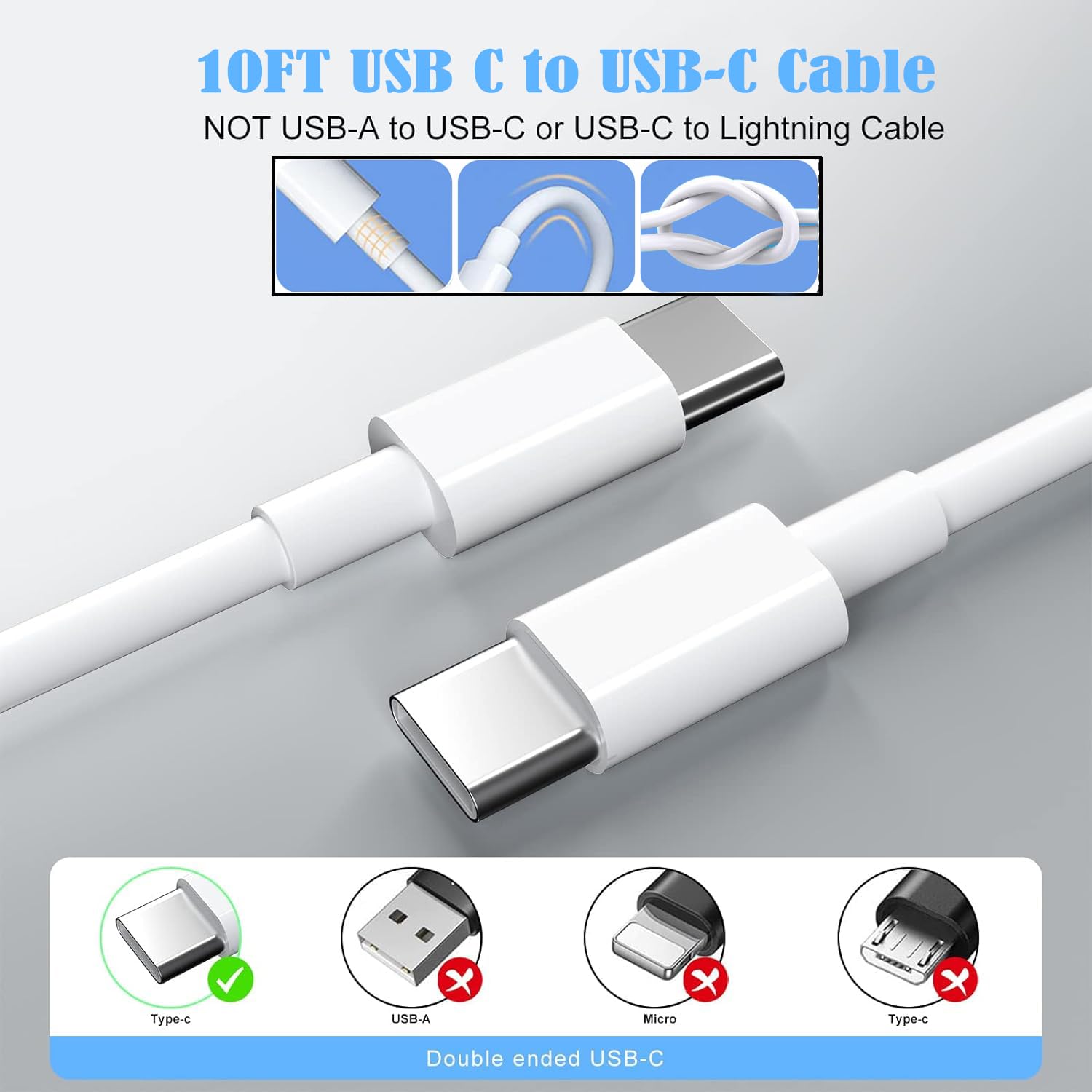 10FT Fast Charging Cord for iPhone 17 16e 15,3Pack Extra Lon