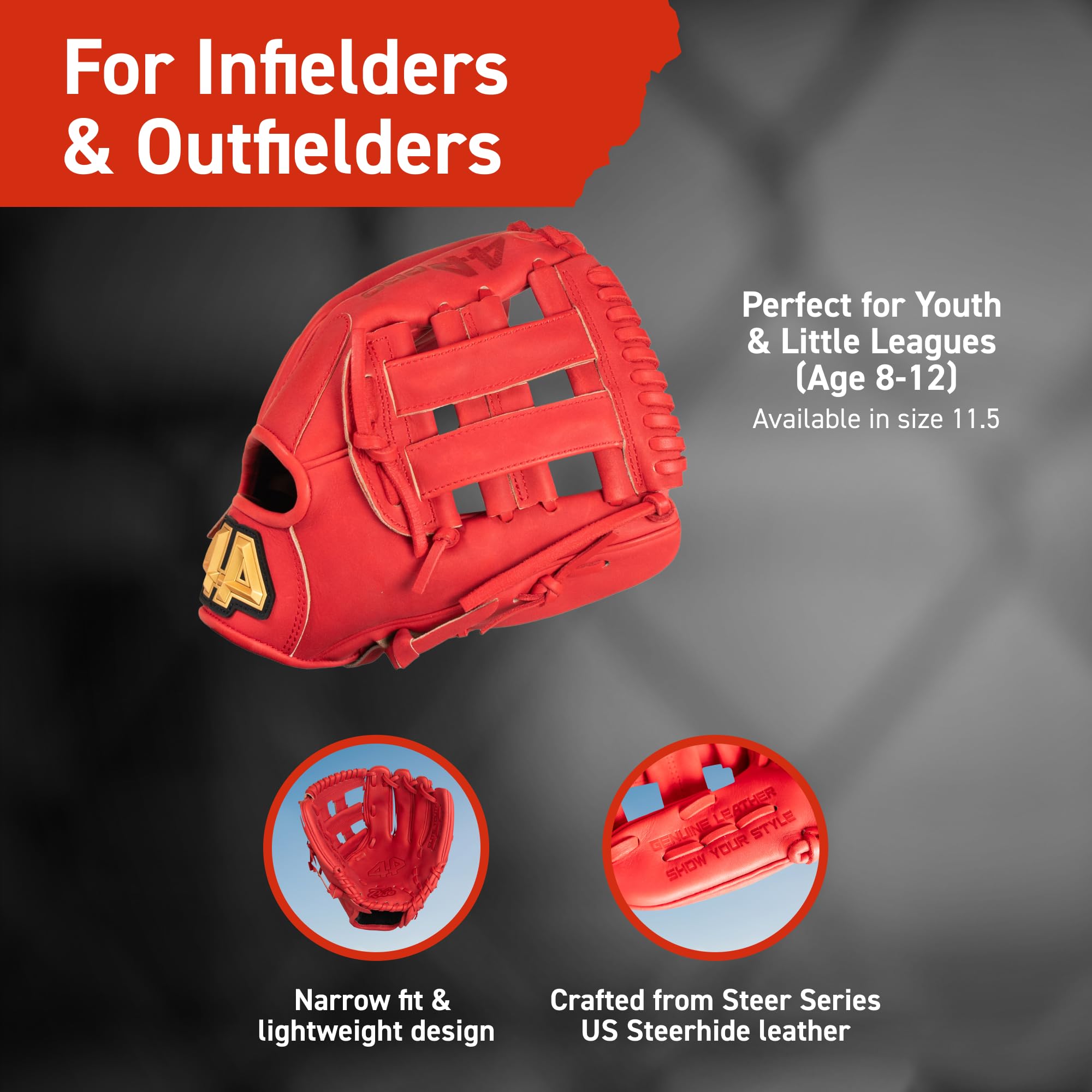 44 PRO BB Stock Rise Baseball Glove for Youth & Little Leag