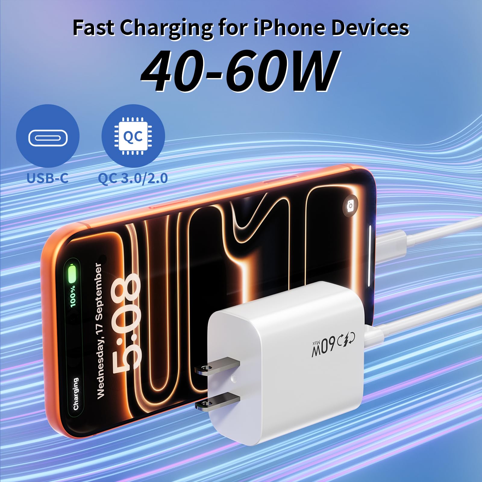 10FT Fast Charging Cord for iPhone 17 16e 15,3Pack Extra Lon