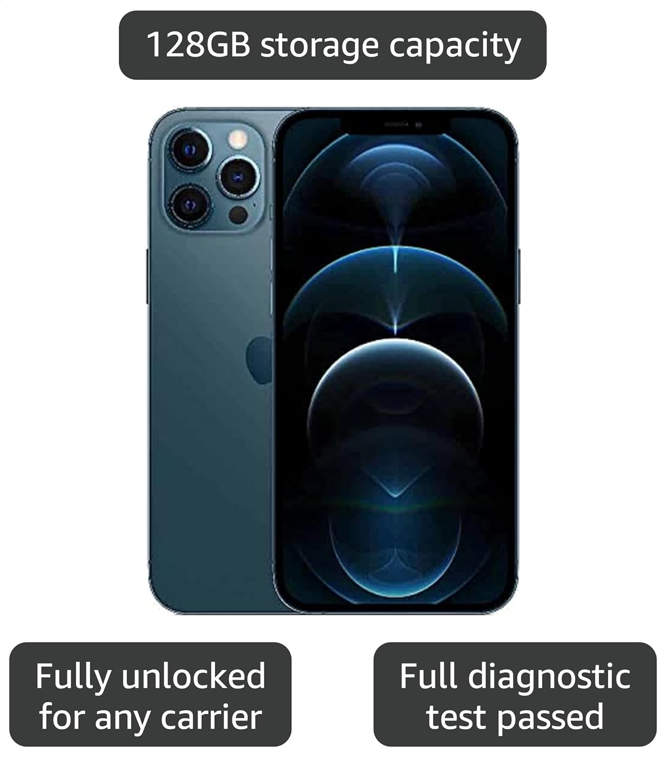 Apple iPhone 12 Pro Max, 128GB, Pacific Blue - Fully Unlocked (Renewed)