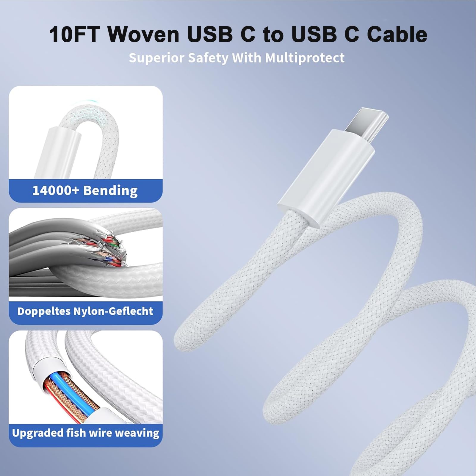 10FT Fast Charging Cord for iPhone 17 16e 15,3Pack Extra Lon