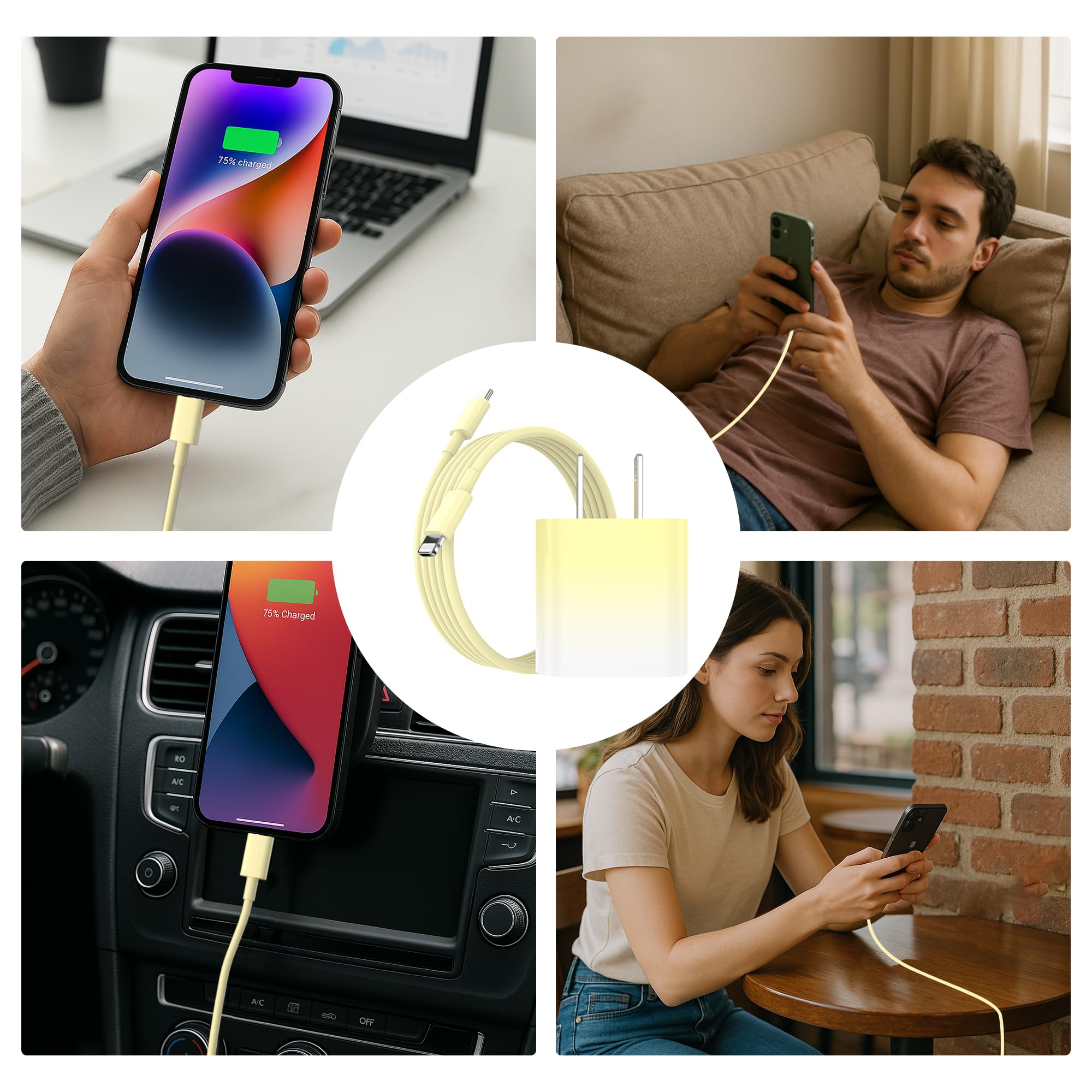 GREPHONE iPhone Charger Fast Charging,20W PD USB C Wall Charger 4 Pack with 6FT Fast Charging Cable