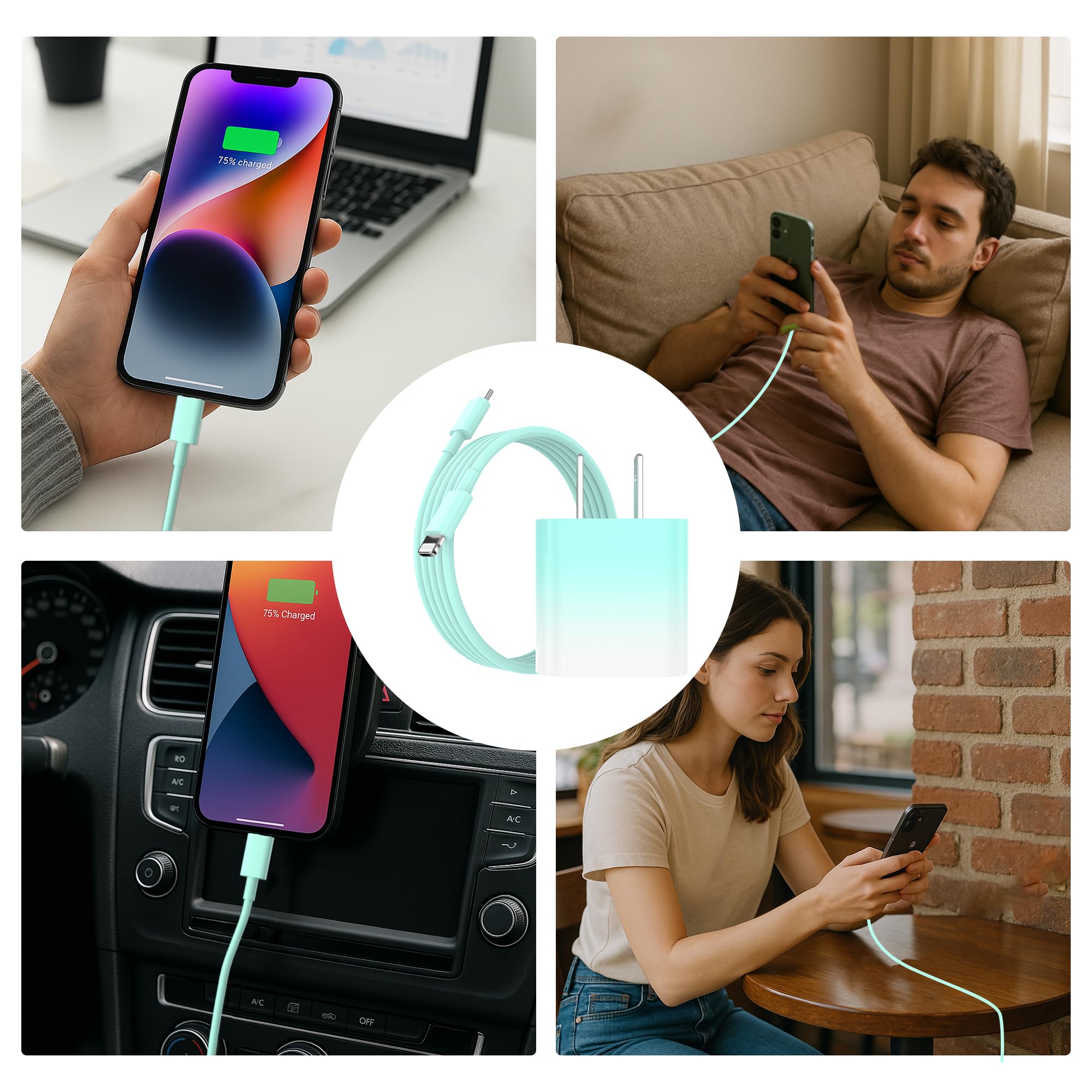 GREPHONE iPhone Charger Fast Charging,20W PD USB C Wall Charger 4 Pack with 6FT Fast Charging Cable