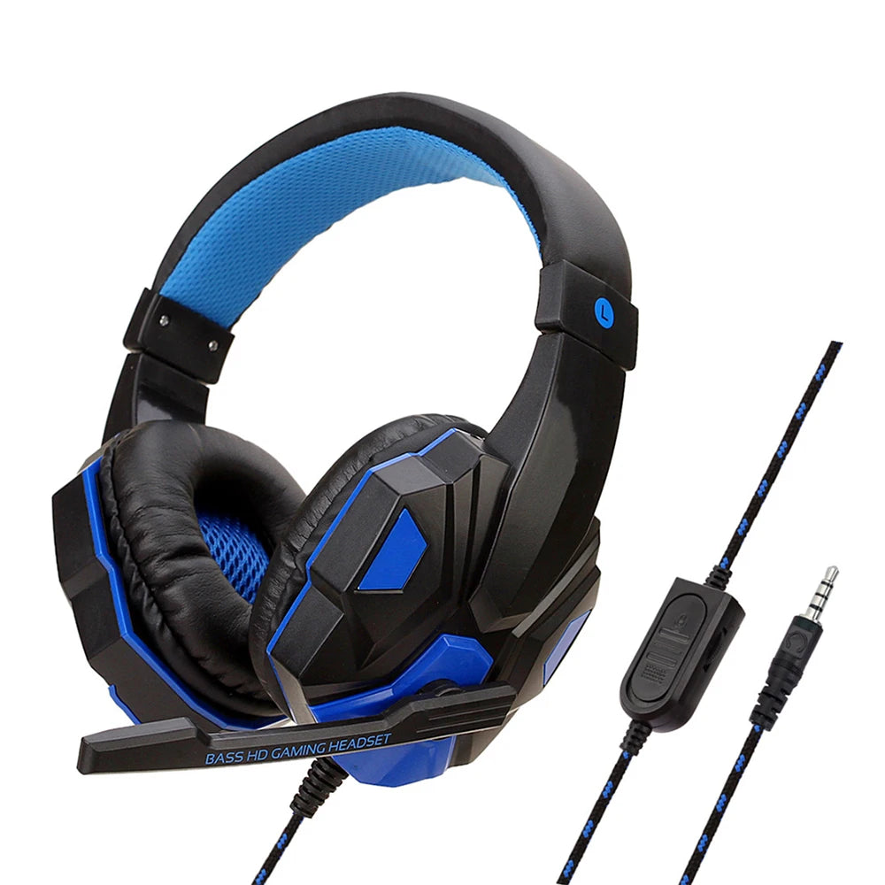Auriculares de diadema para juegos con cable de 3,5 mm, estéreo, con micrófono ajustable para ordenador, teléfono, portátil y PC