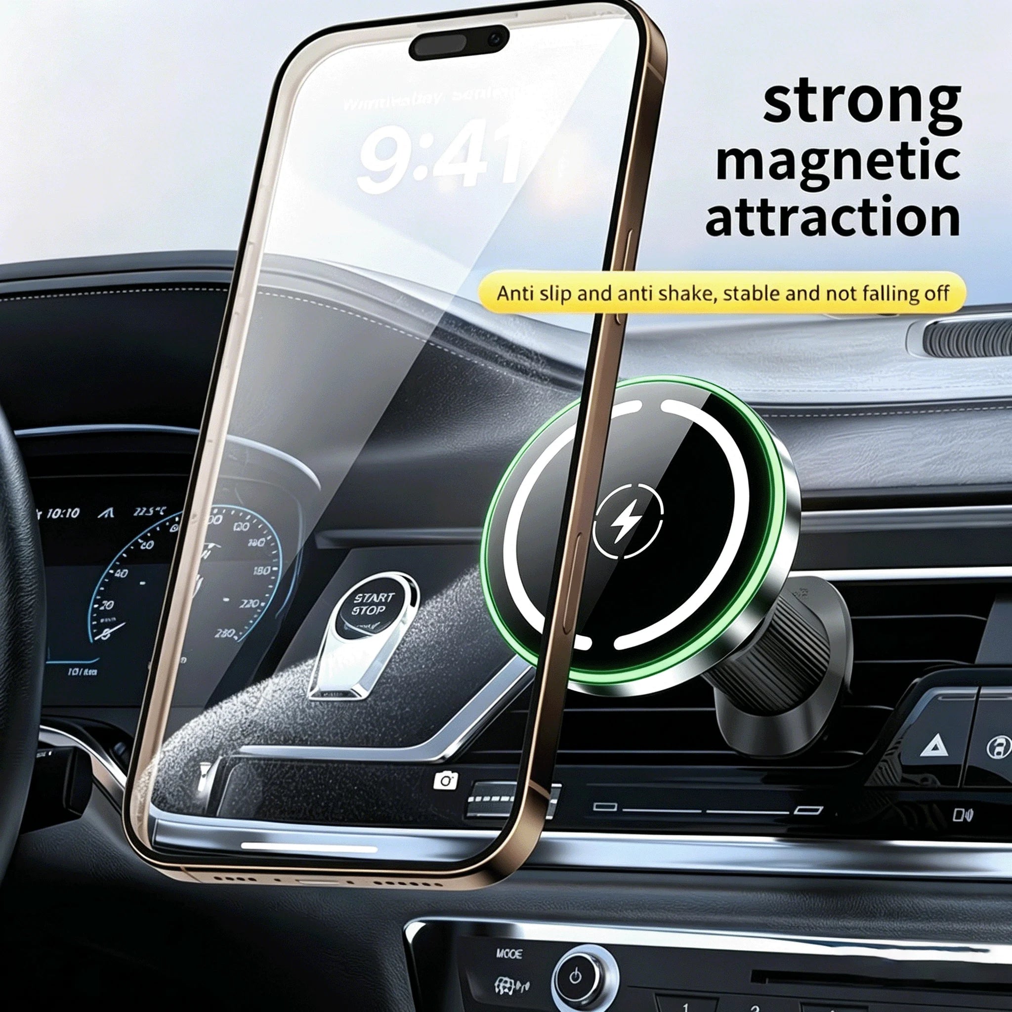 LED Magnetic Wireless Car Charger, MagSafe Fast Charging Phone Holder Mount for iPhone 12 13 14 15 16 17 Pro Max Series