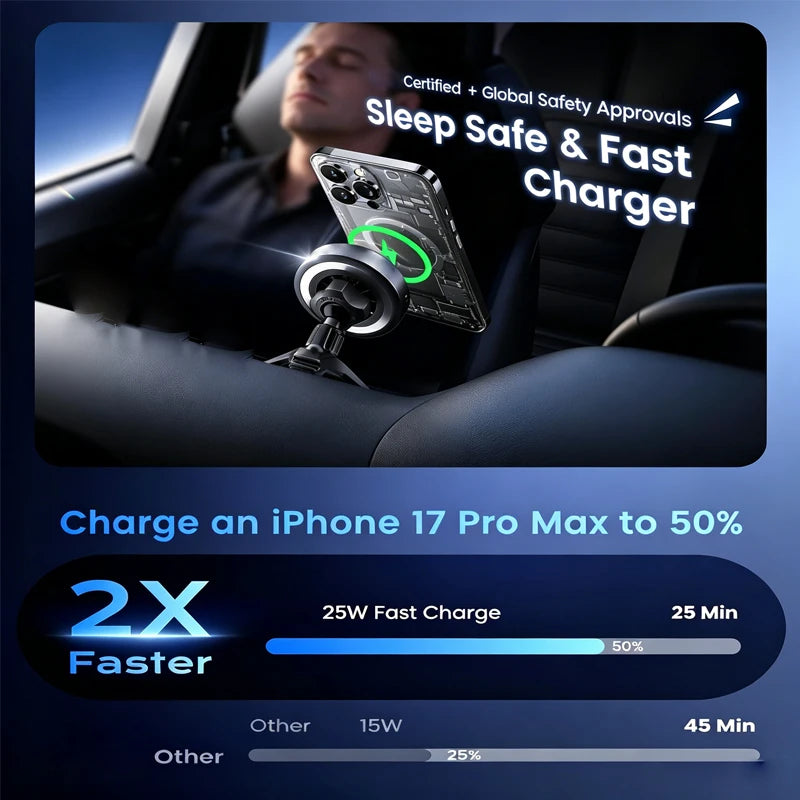 Premium 25W Magnetic Wireless Car Charger For iPhone 17 16 15 Pro Max Fast Charging Air Vent Mount Phone Holder Induction Base
