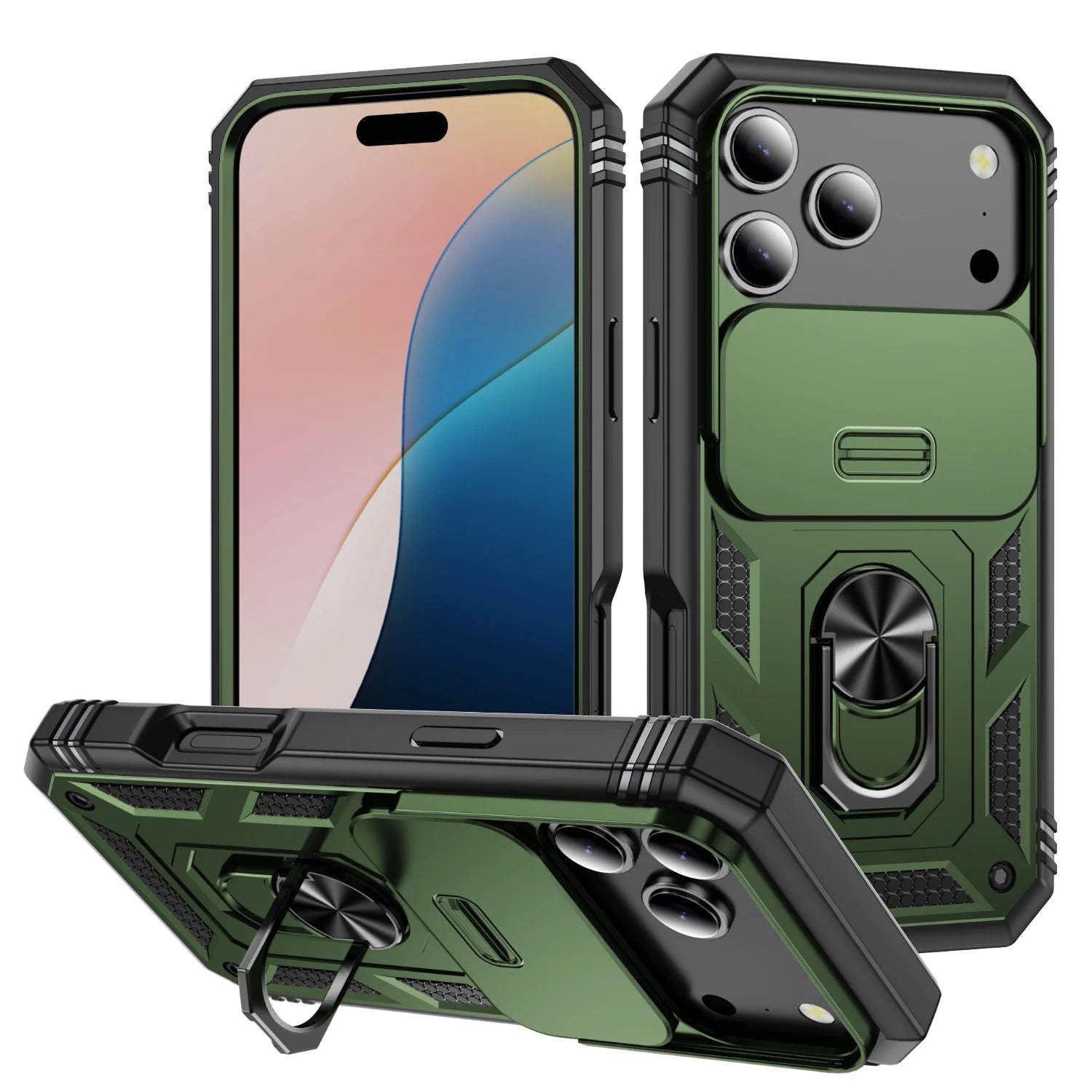 Funda Protectora de Cámara para Teléfono IPhone 17 Air 16 16E 15 14 13 12 11 XS XR Pro Max Plus con Anillo Soporte Resistente