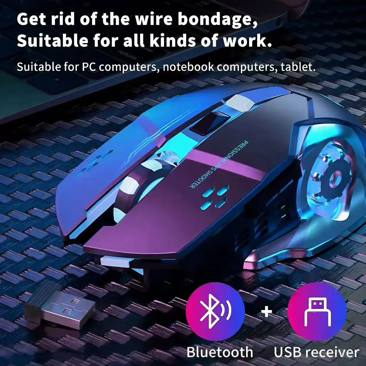 Wireless Gaming Mouse Bluetooth Dual-Mode Silent Rechargeable RGB Backlit Ergonomic Mice for Laptop PC Gamer 3 Colors Available