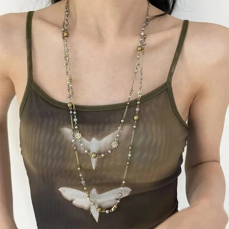 New Stainless Steel Pearls Long with Baroque Pearls Necklace for Women Adjustable Chain Sweater Accessories Fashion Jewelry