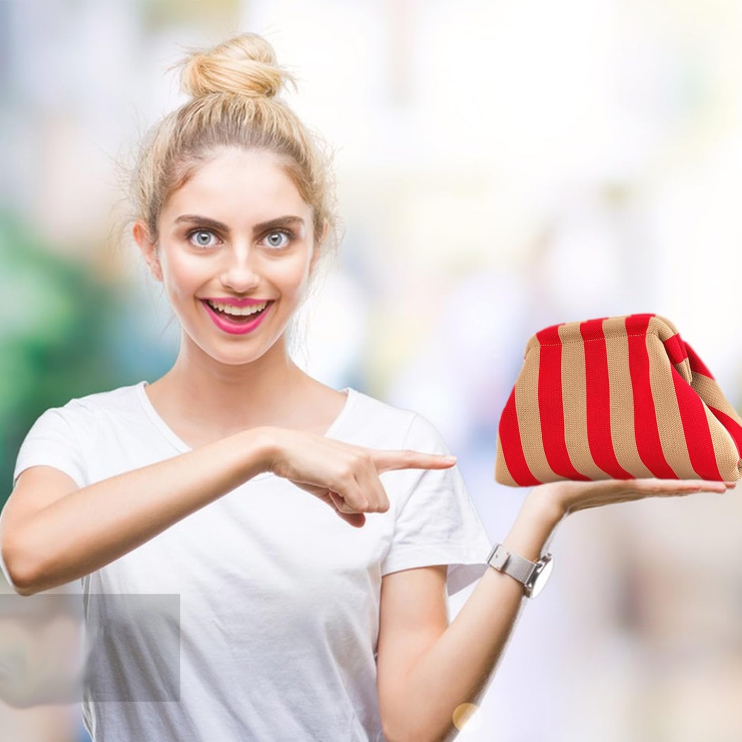 Clutch Purses for Women,Woven Crochet Bag&Cosmetic Bag Dumpling Striped Cloud Purse Evening Handbag Summer Beach