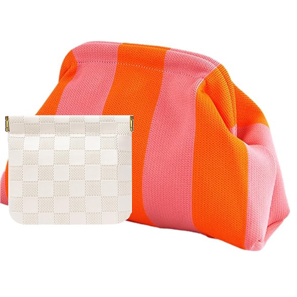 Clutch Purses for Women,Woven Crochet Bag&Cosmetic Bag Dumpling Striped Cloud Purse Evening Handbag Summer Beach