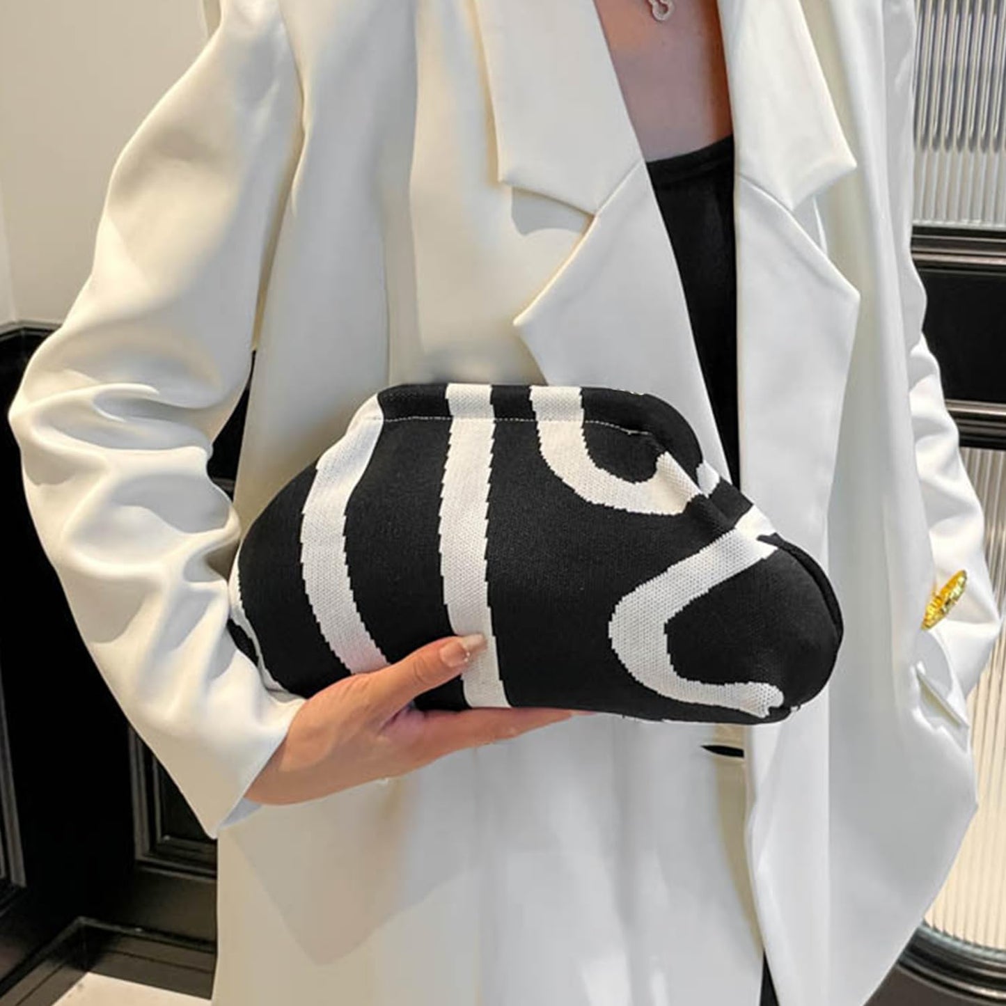 Clutch Purses for Women,Woven Crochet Bag&Cosmetic Bag Dumpling Striped Cloud Purse Evening Handbag Summer Beach