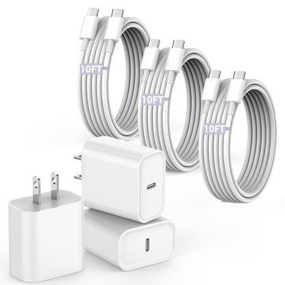10FT Fast Charging Cord for iPhone 17 16e 15,3Pack Extra Lon