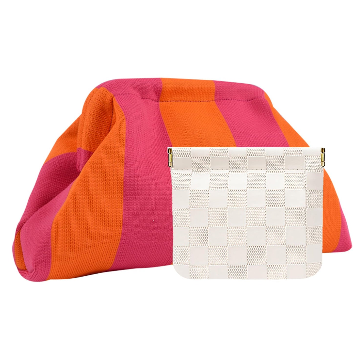 Clutch Purses for Women,Woven Crochet Bag&Cosmetic Bag Dumpling Striped Cloud Purse Evening Handbag Summer Beach