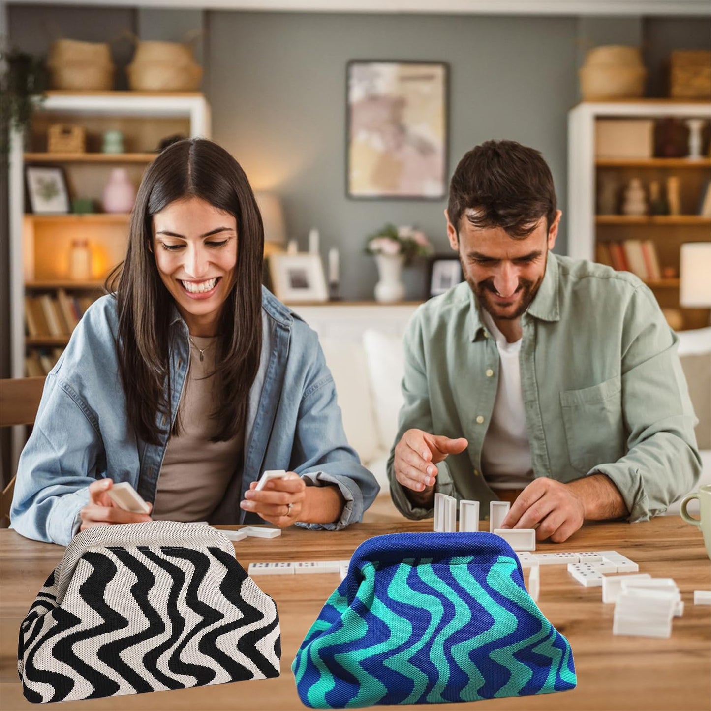 Clutch Purses for Women,Woven Crochet Bag&Cosmetic Bag Dumpling Striped Cloud Purse Evening Handbag Summer Beach
