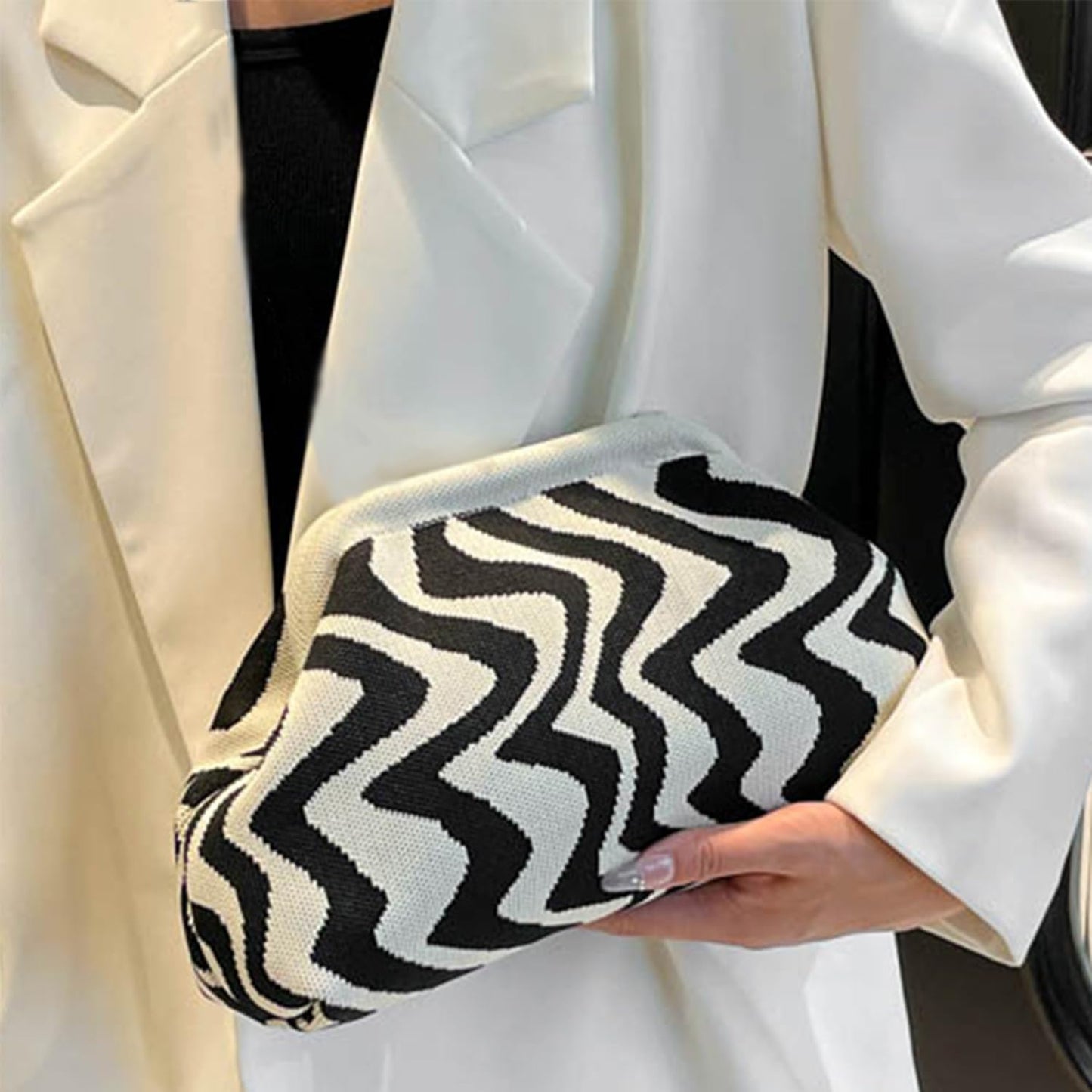 Clutch Purses for Women,Woven Crochet Bag&Cosmetic Bag Dumpling Striped Cloud Purse Evening Handbag Summer Beach