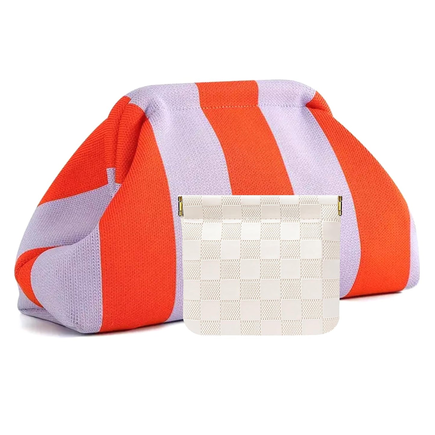 Clutch Purses for Women,Woven Crochet Bag&Cosmetic Bag Dumpling Striped Cloud Purse Evening Handbag Summer Beach