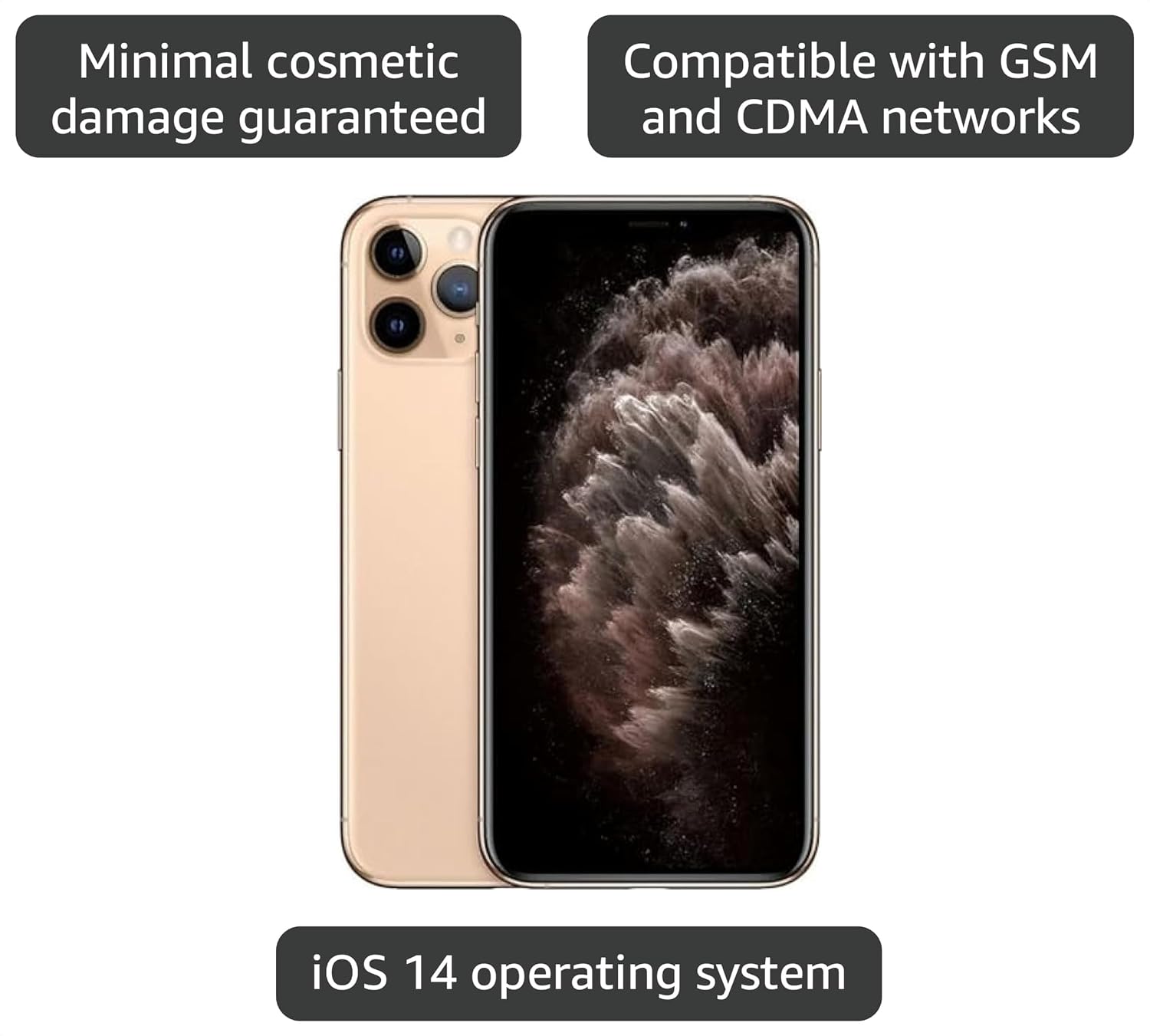 Apple iPhone 11 Pro Max, 64GB, Gold - Unlocked (GSM Only) (Renewed)