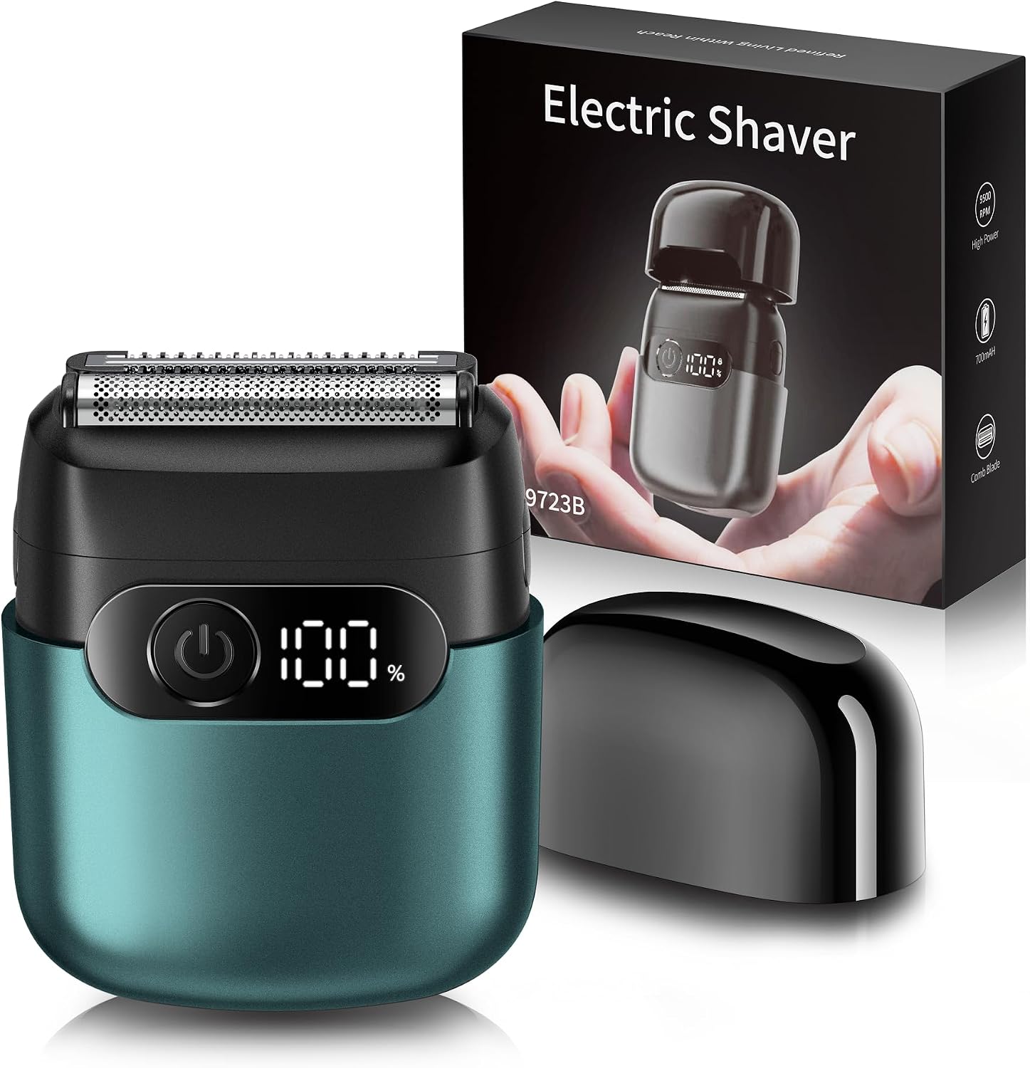 Electric Razor for Men, Foil Shaver and Beard Trimmer | For Dry And Wet,Battery LED Display USB-C Fast Charge, IPX7 Waterproof Portable Travel Shaver (Green)