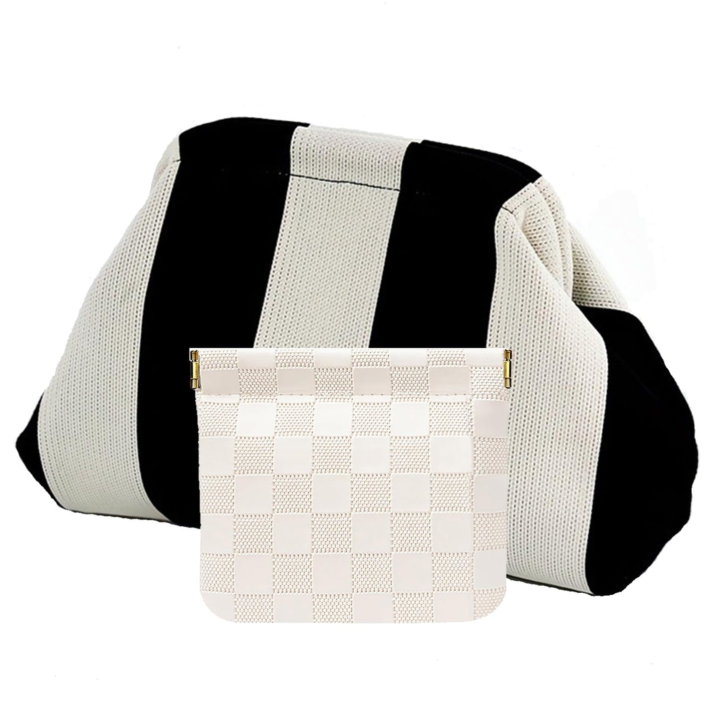 Clutch Purses for Women,Woven Crochet Bag&Cosmetic Bag Dumpling Striped Cloud Purse Evening Handbag Summer Beach
