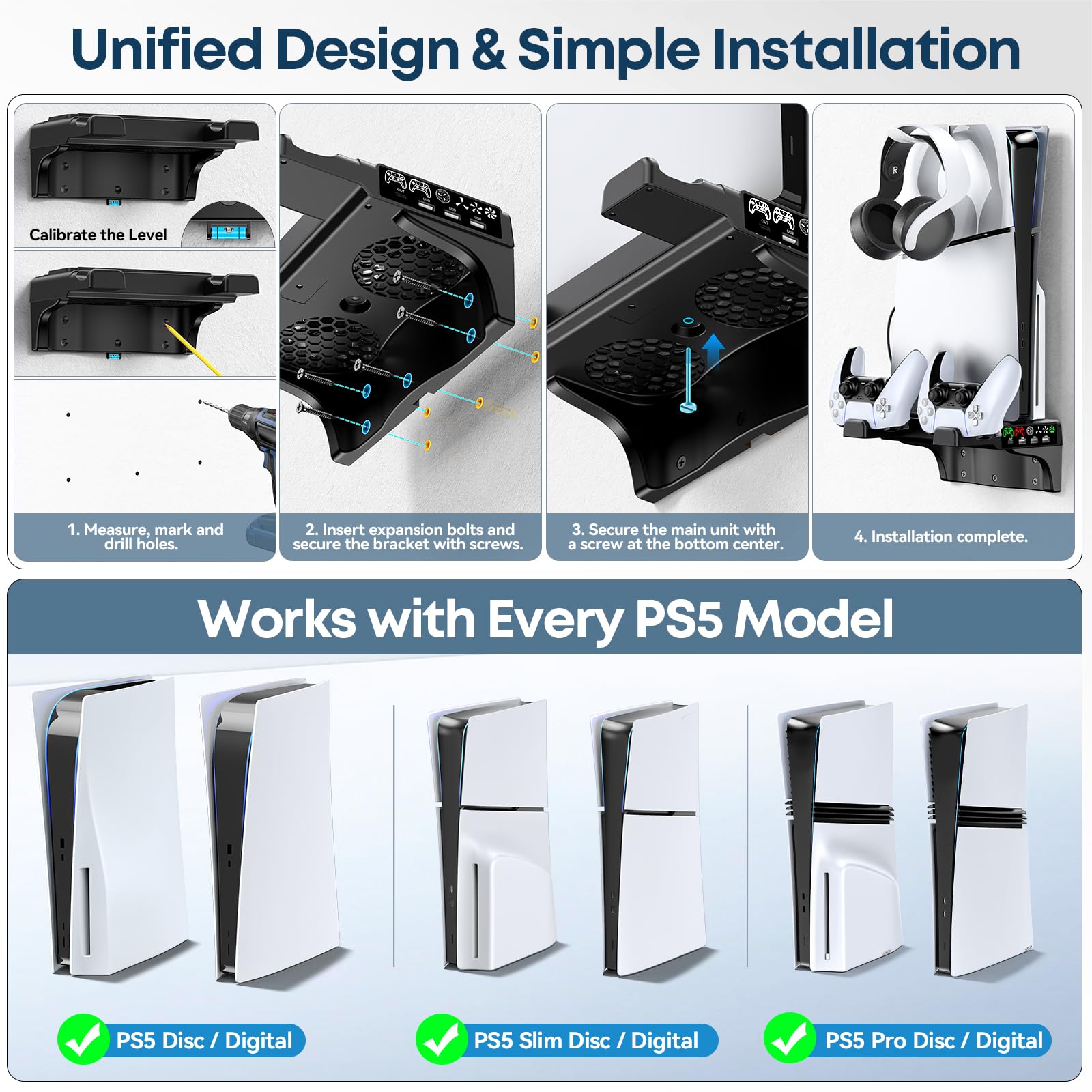 PS5 Soporte de Pared con Ventilador
