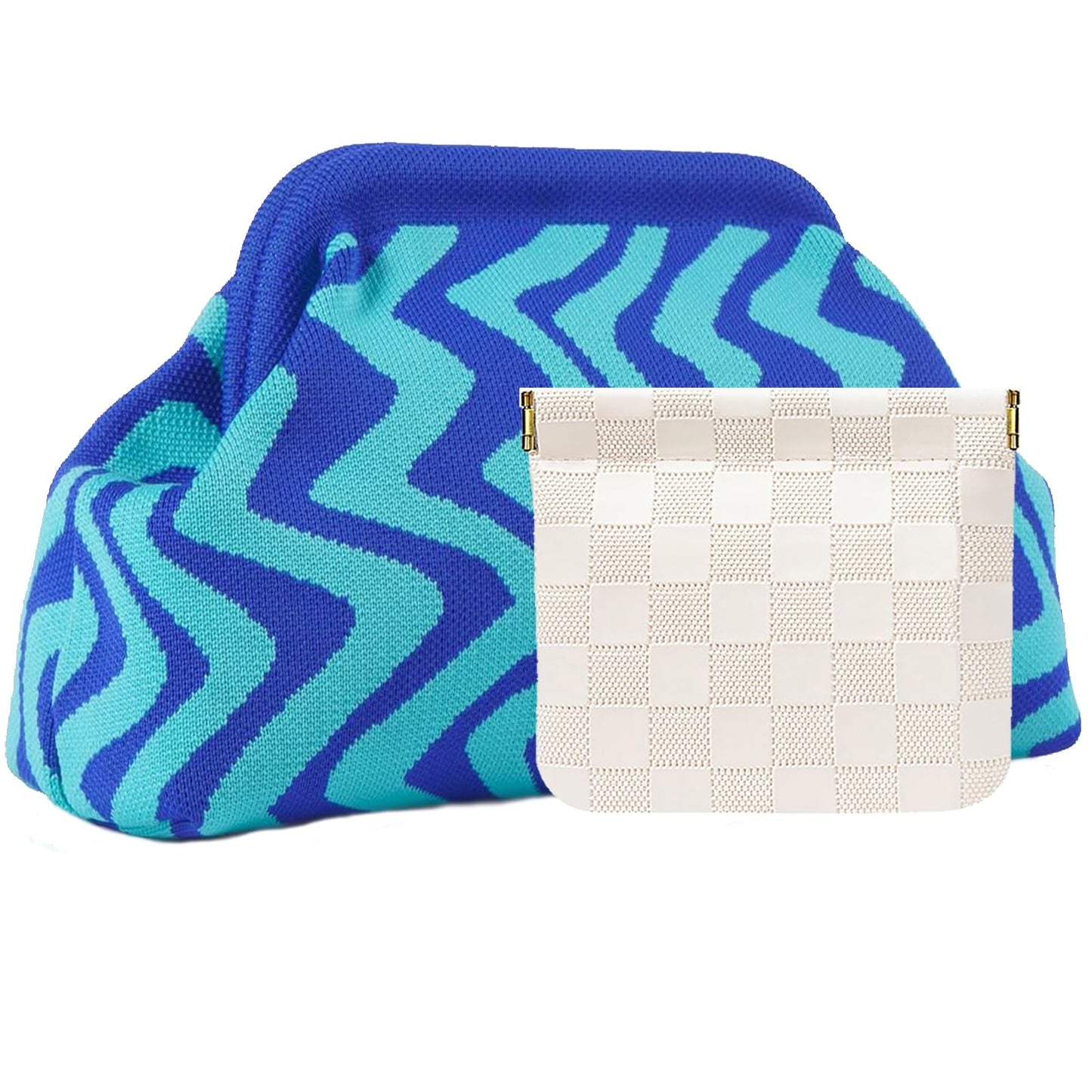 Clutch Purses for Women,Woven Crochet Bag&Cosmetic Bag Dumpling Striped Cloud Purse Evening Handbag Summer Beach