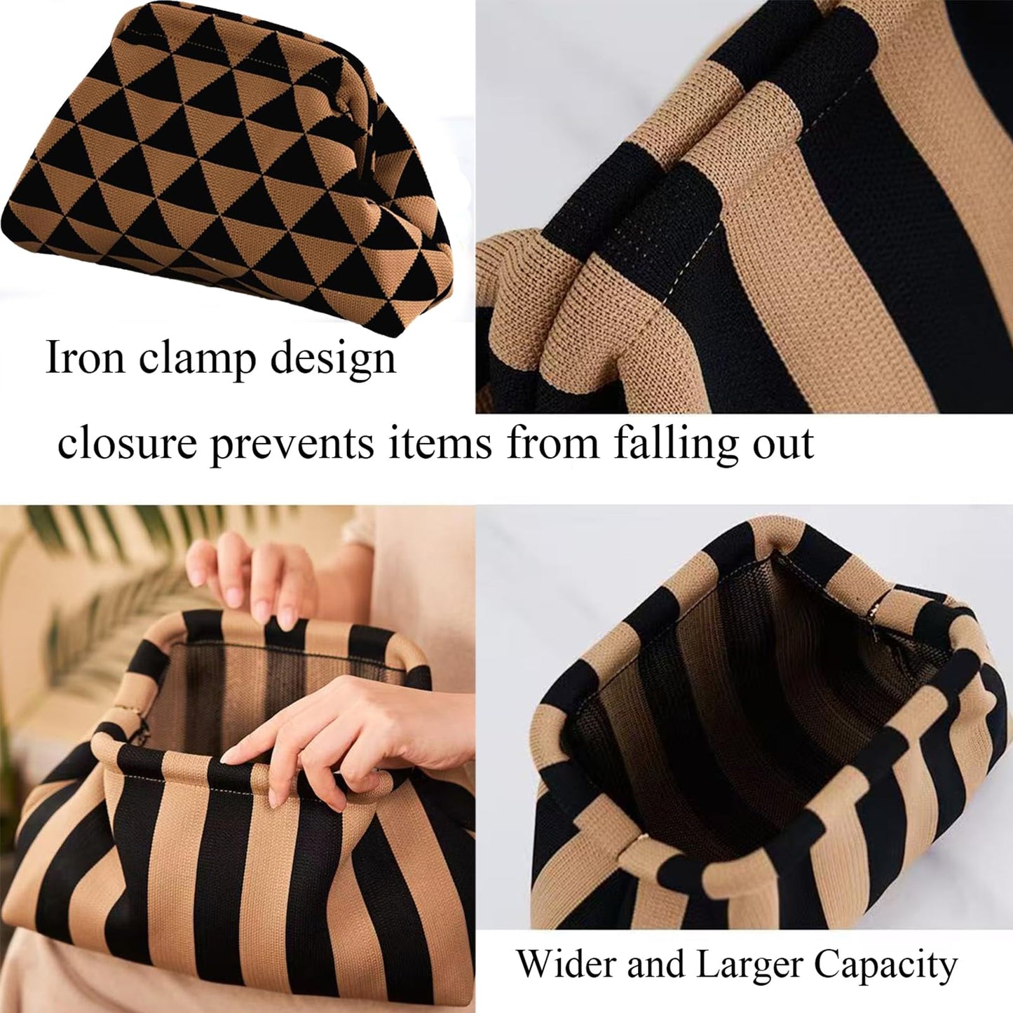 Clutch Purses for Women,Woven Crochet Bag&Cosmetic Bag Dumpling Striped Cloud Purse Evening Handbag Summer Beach