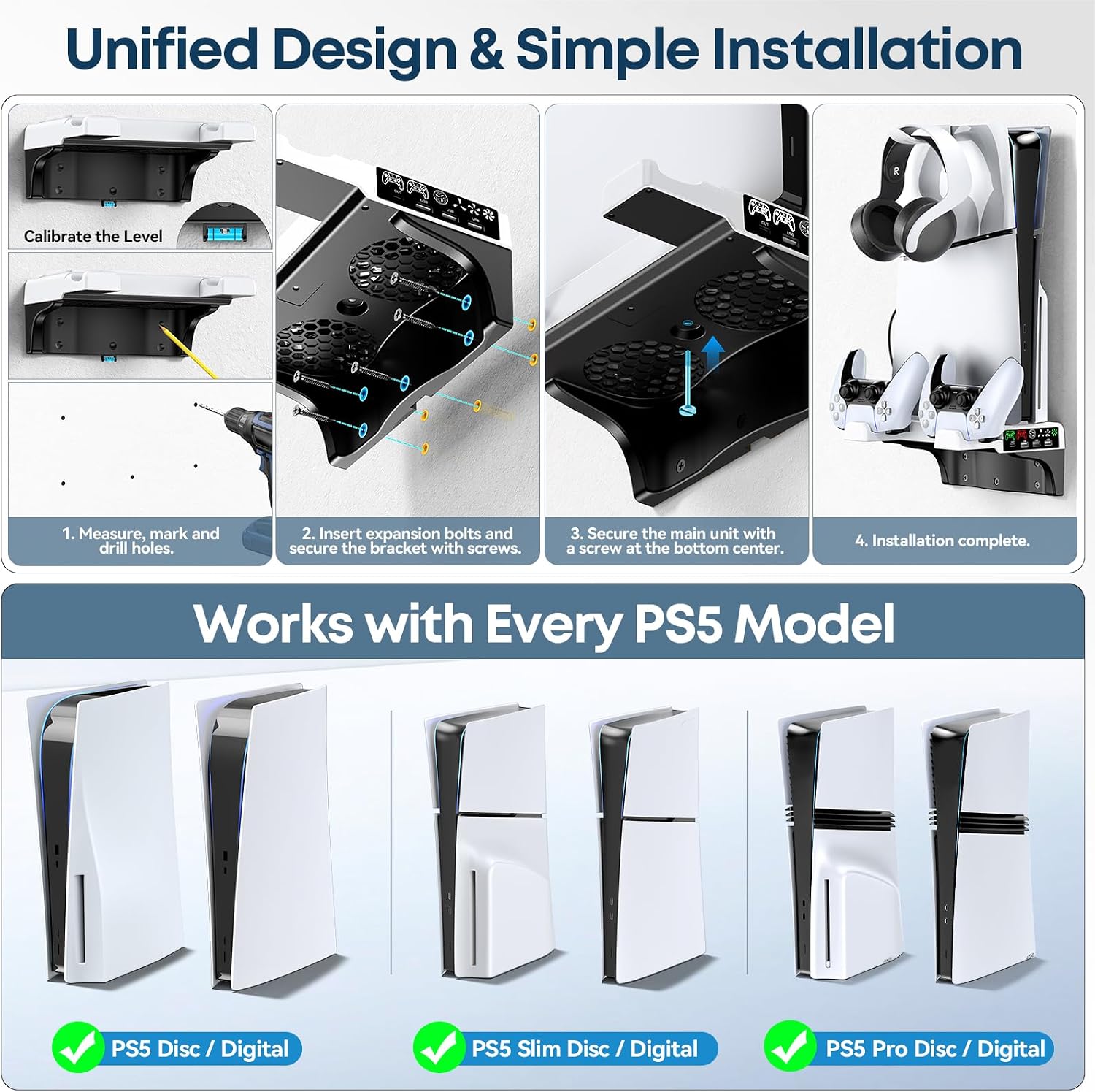 PS5 Soporte de Pared con Ventilador