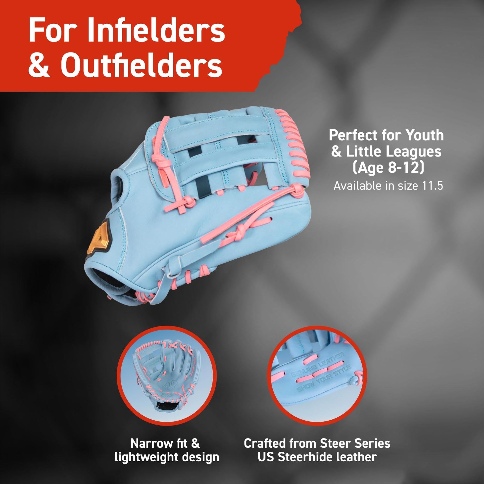 44 PRO BB Stock Rise Baseball Glove for Youth & Little Leagues