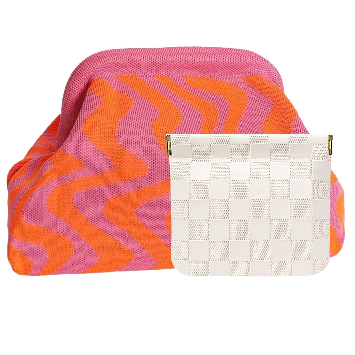 Clutch Purses for Women,Woven Crochet Bag&Cosmetic Bag Dumpling Striped Cloud Purse Evening Handbag Summer Beach