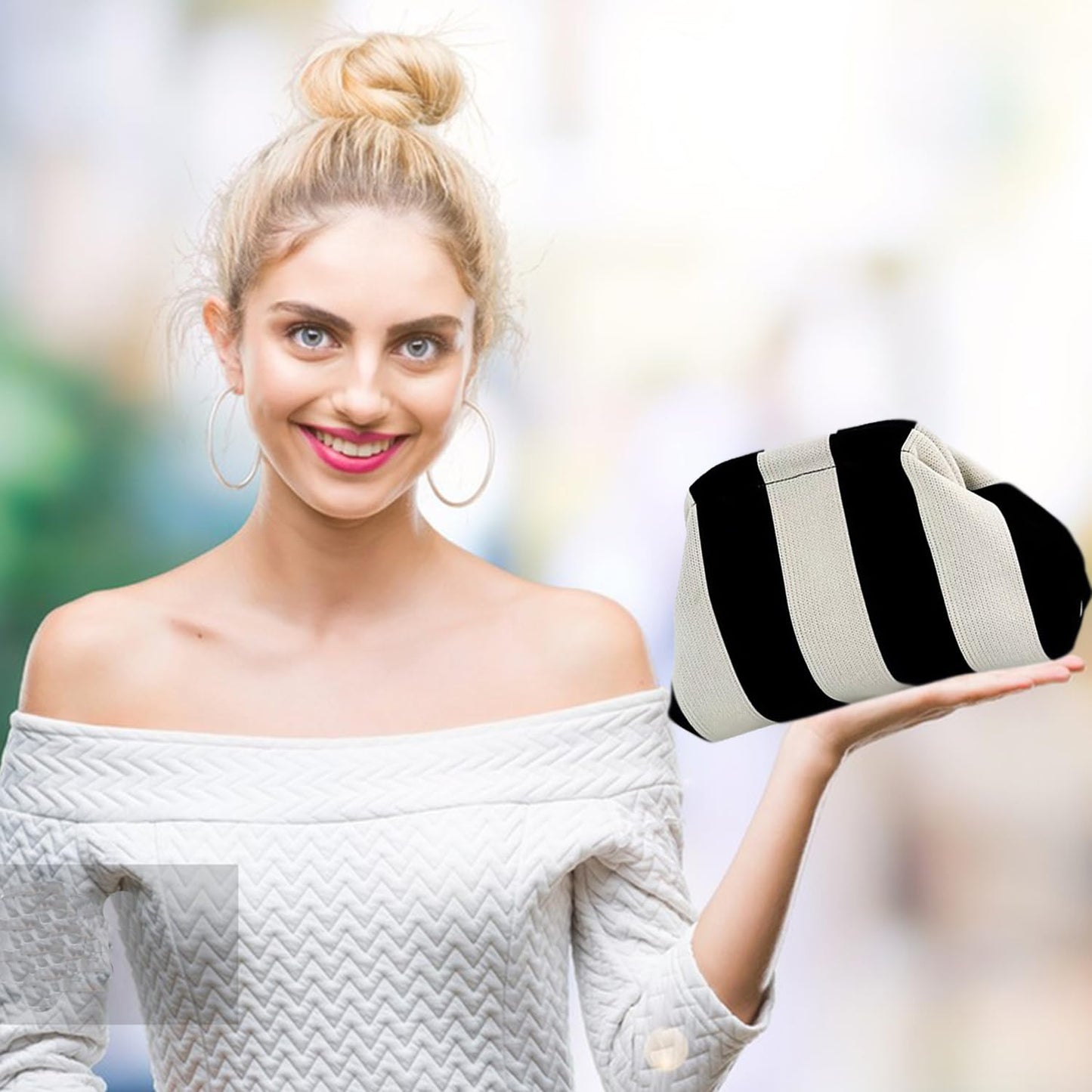 Clutch Purses for Women,Woven Crochet Bag&Cosmetic Bag Dumpling Striped Cloud Purse Evening Handbag Summer Beach