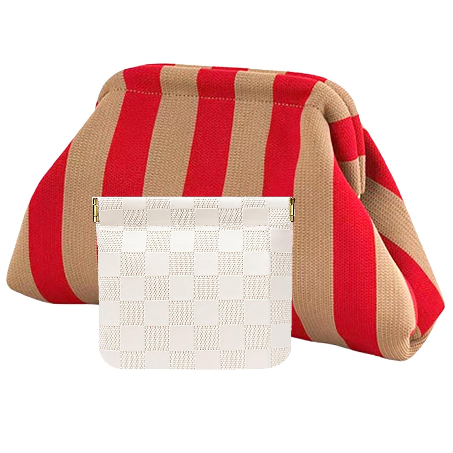 Clutch Purses for Women,Woven Crochet Bag&Cosmetic Bag Dumpling Striped Cloud Purse Evening Handbag Summer Beach