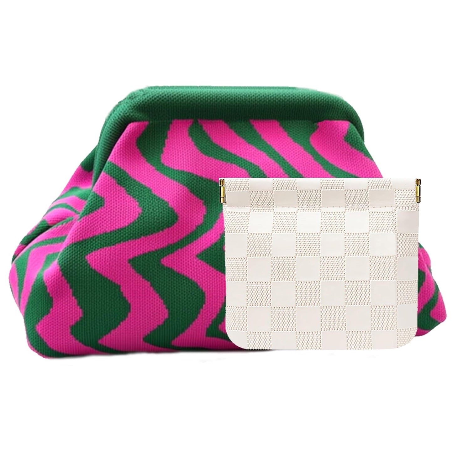 Clutch Purses for Women,Woven Crochet Bag&Cosmetic Bag Dumpling Striped Cloud Purse Evening Handbag Summer Beach