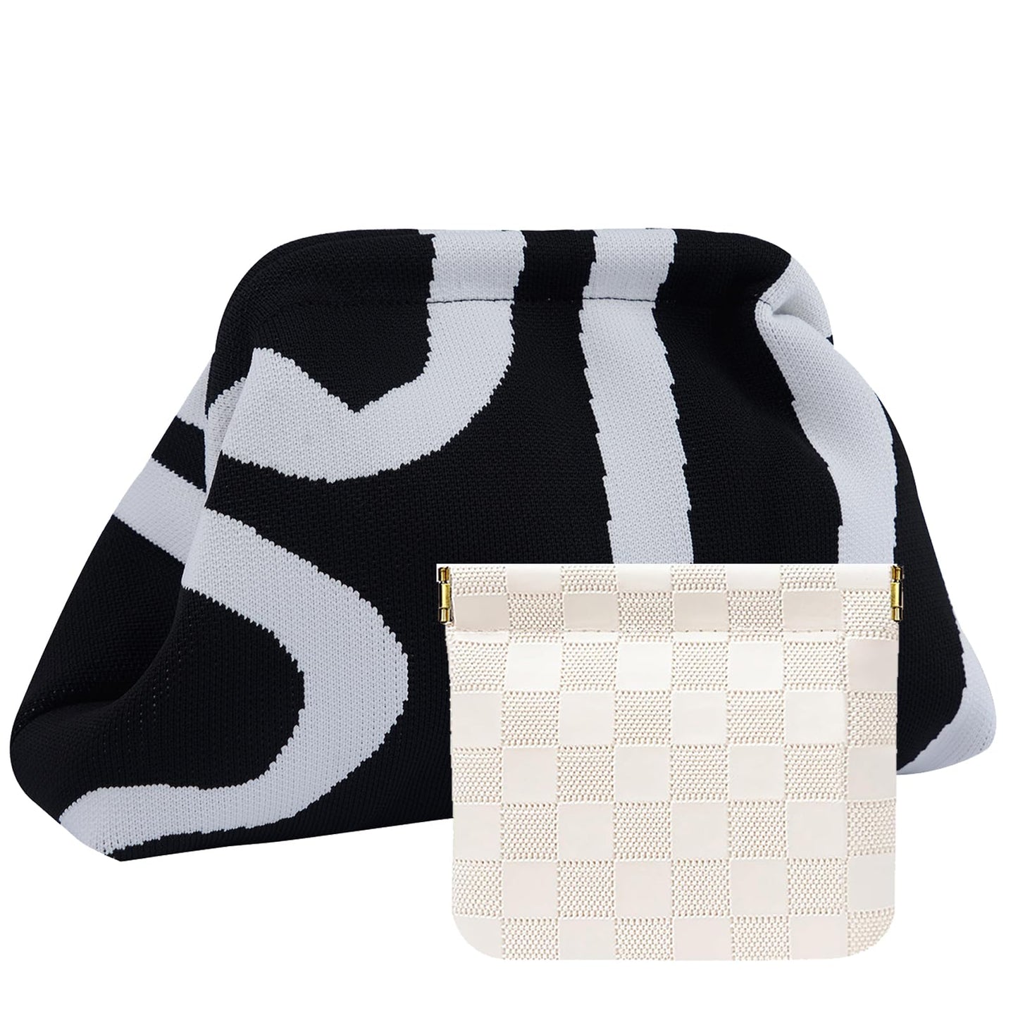 Clutch Purses for Women,Woven Crochet Bag&Cosmetic Bag Dumpling Striped Cloud Purse Evening Handbag Summer Beach