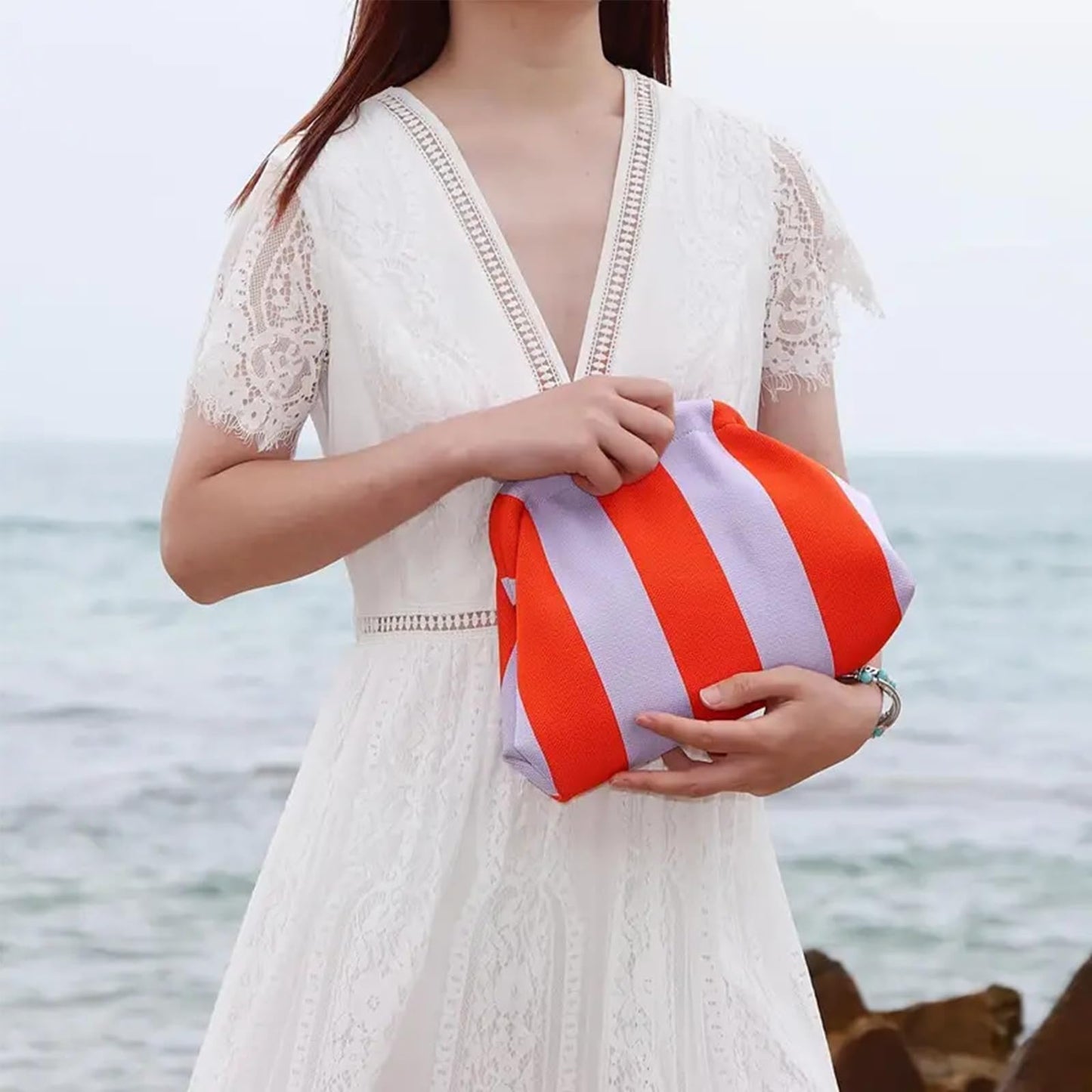 Clutch Purses for Women,Woven Crochet Bag&Cosmetic Bag Dumpling Striped Cloud Purse Evening Handbag Summer Beach