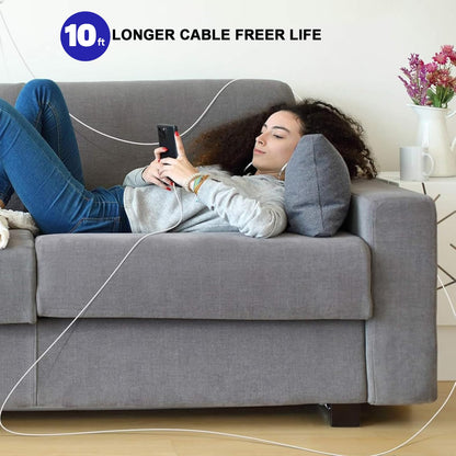 10FT Fast Charging Cord for iPhone 17 16e 15,3Pack Extra Lon