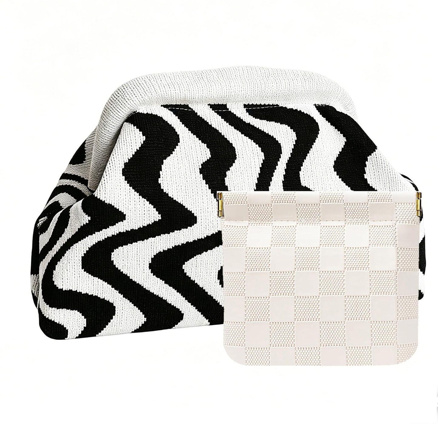 Clutch Purses for Women,Woven Crochet Bag&Cosmetic Bag Dumpling Striped Cloud Purse Evening Handbag Summer Beach