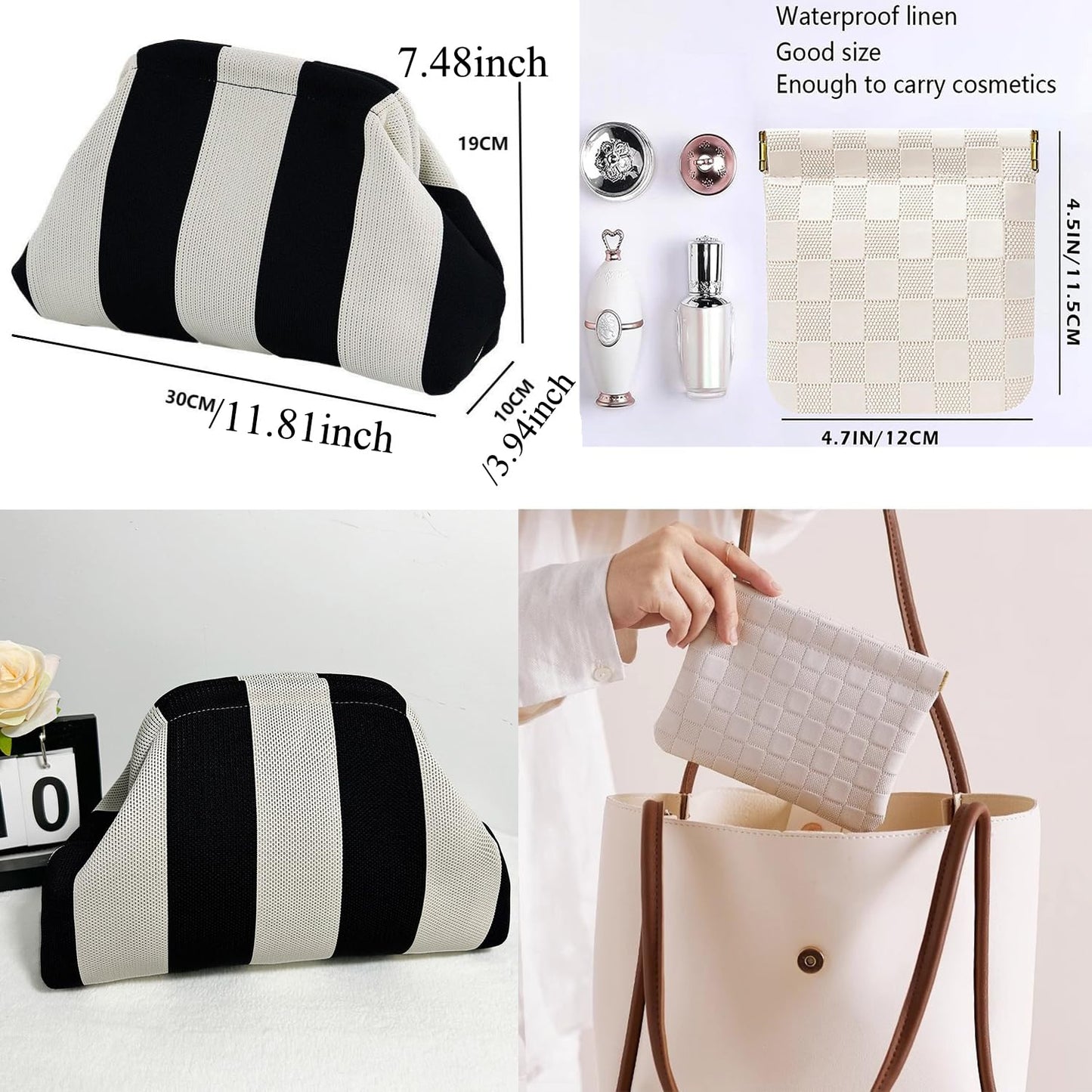 Clutch Purses for Women,Woven Crochet Bag&Cosmetic Bag Dumpling Striped Cloud Purse Evening Handbag Summer Beach