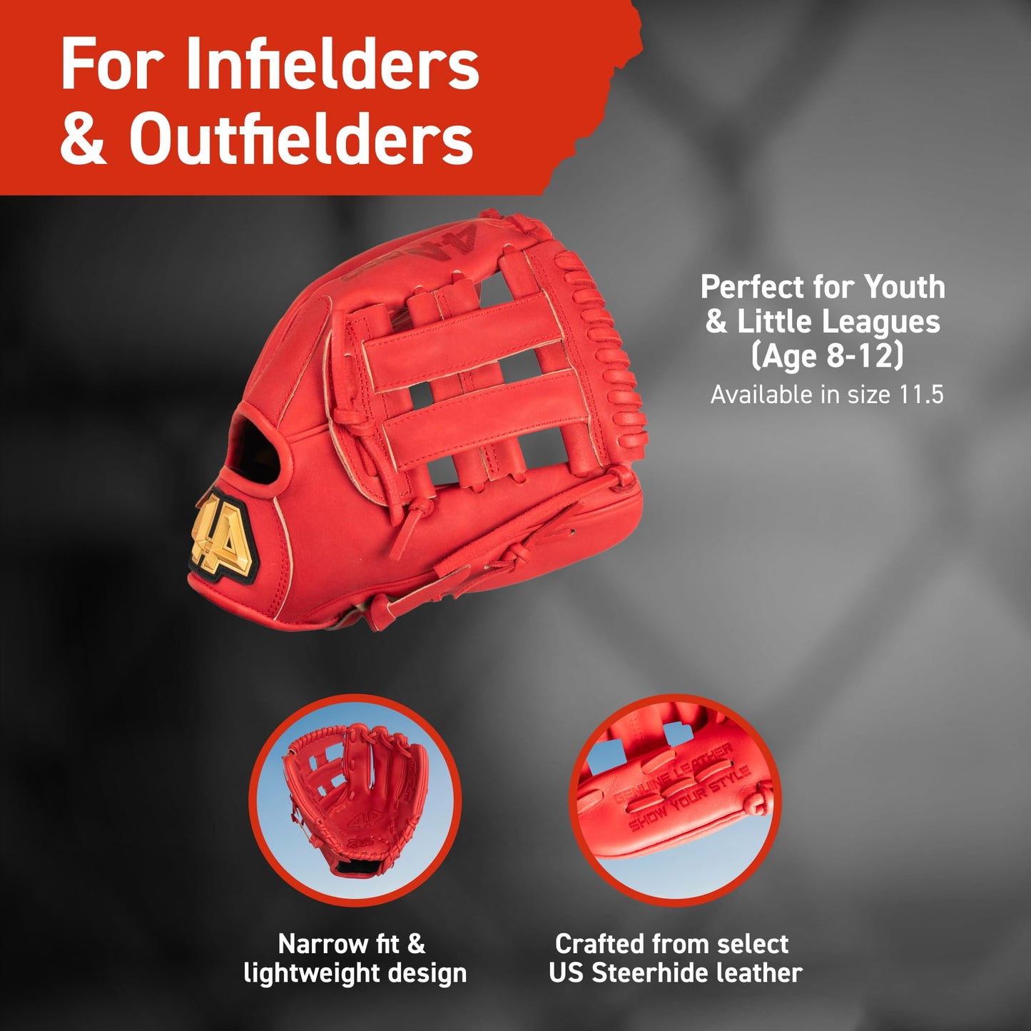 44 PRO BB Stock Rise Baseball Glove for Youth & Little Leag