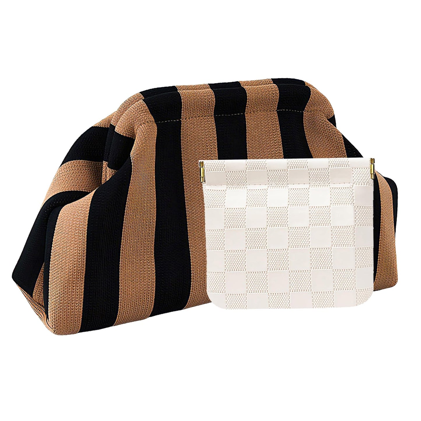Clutch Purses for Women,Woven Crochet Bag&Cosmetic Bag Dumpling Striped Cloud Purse Evening Handbag Summer Beach