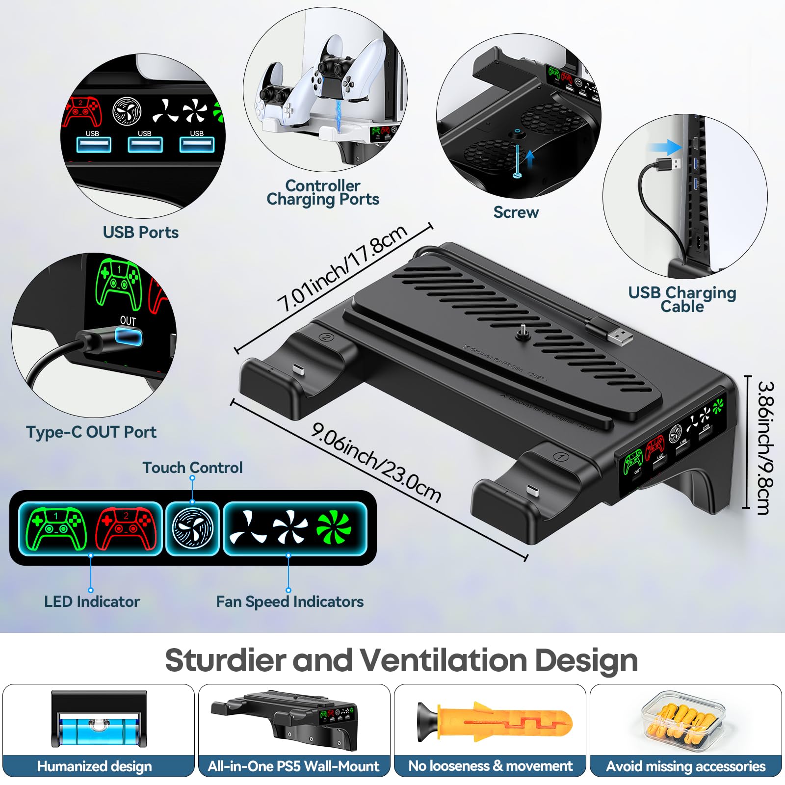 PS5 Soporte de Pared con Ventilador