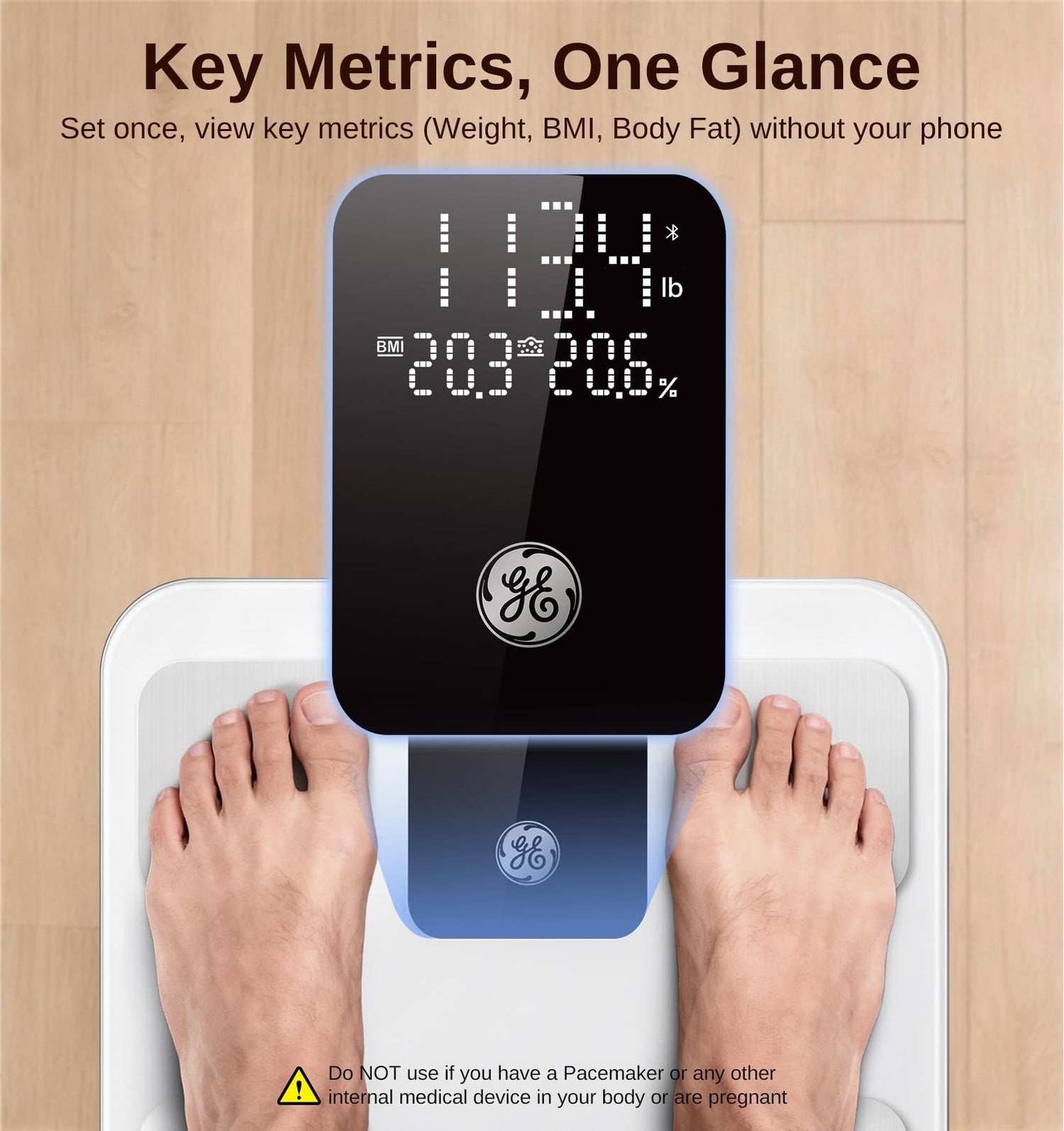 GE Smart Scale for Body Weight: Body Fat, BMI, Digital Bathroom Scale - 14 Body Composition Analyzer Health Monitor, Highly Accurate Bluetooth Weighing Scale with App 400 lb, 11 Inch