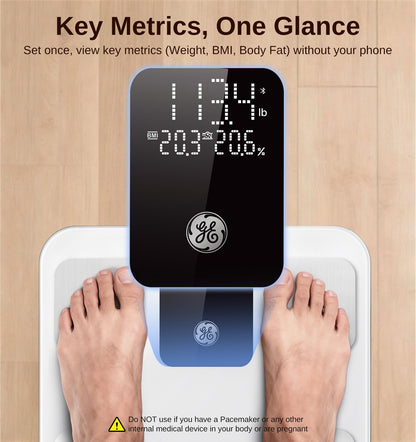 GE Smart Scale for Body Weight: Body Fat, BMI, Digital Bathroom Scale - 14 Body Composition Analyzer Health Monitor, Highly Accurate Bluetooth Weighing Scale with App 400 lb, 11 Inch