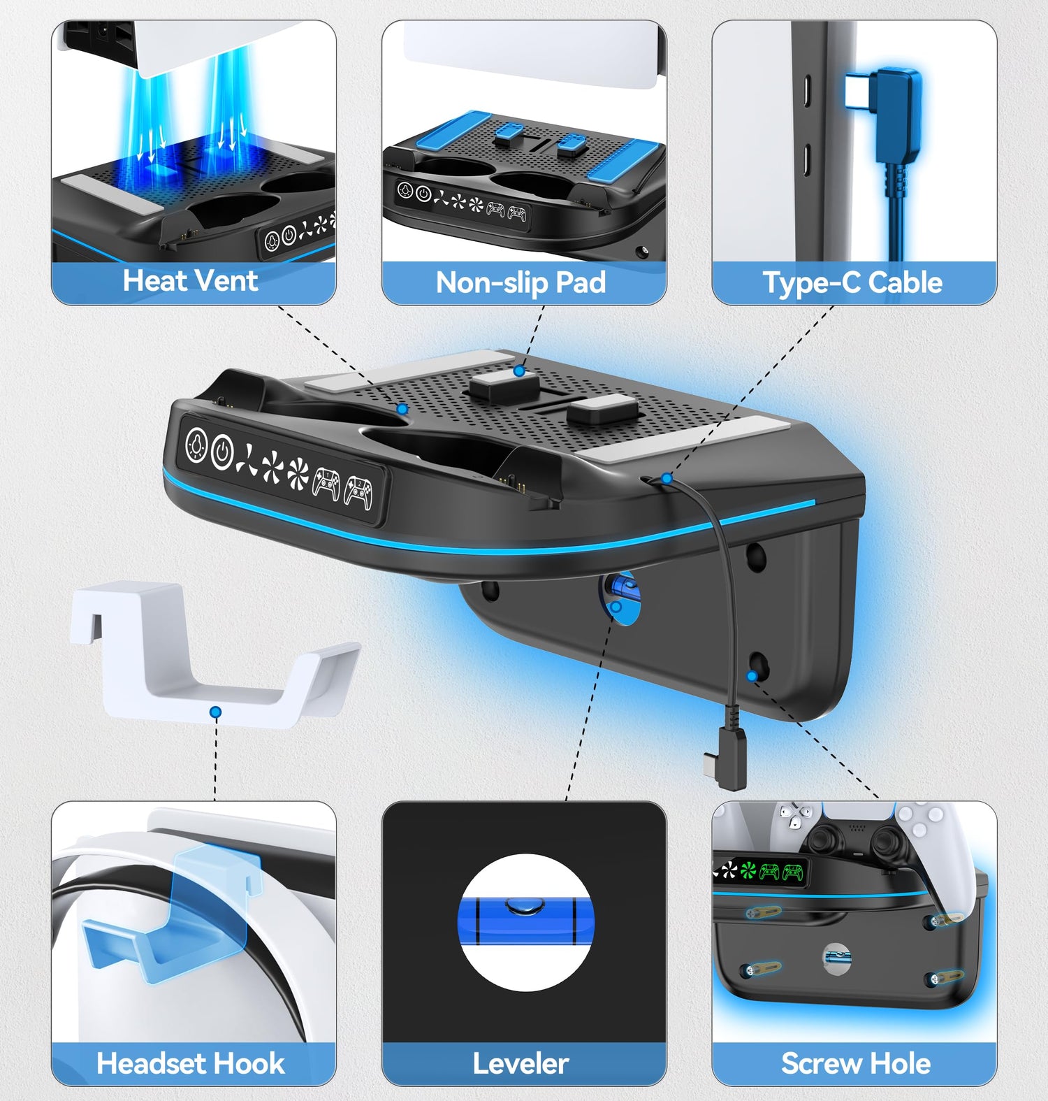 PS5 Soporte de Pared con Ventilador