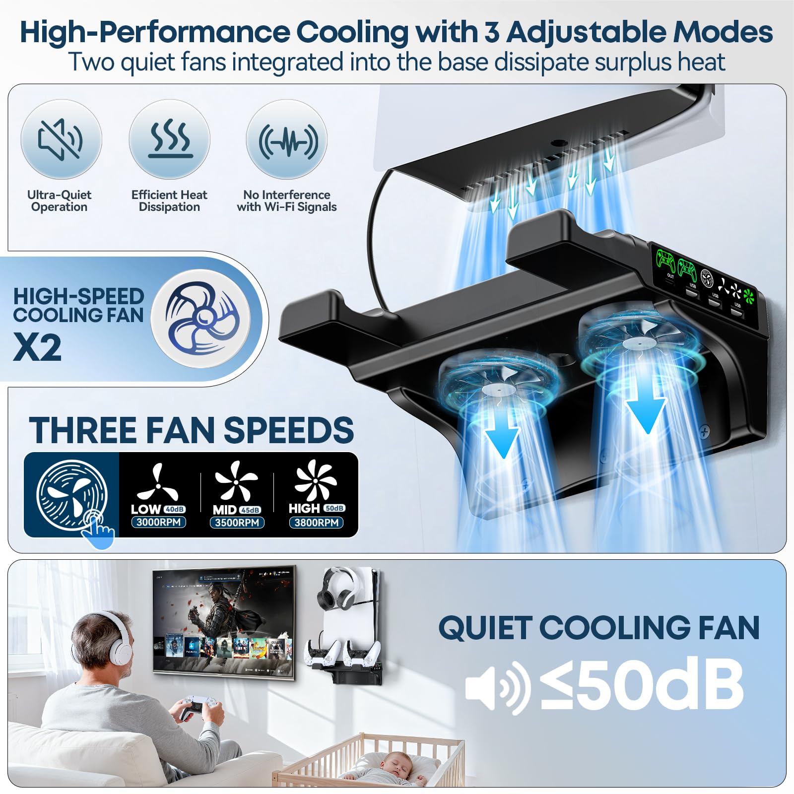 PS5 Soporte de Pared con Ventilador
