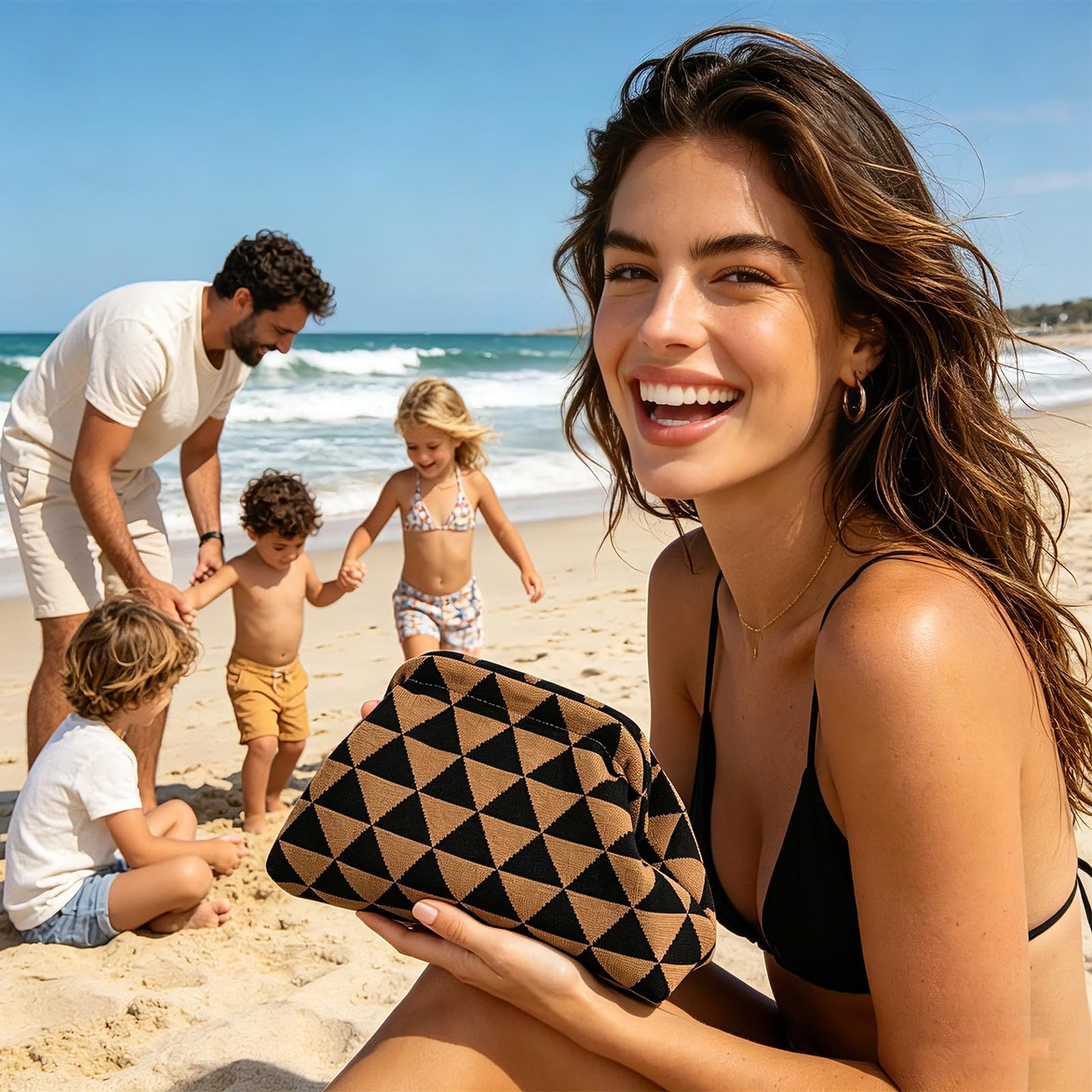 Clutch Purses for Women,Woven Crochet Bag&Cosmetic Bag Dumpling Striped Cloud Purse Evening Handbag Summer Beach