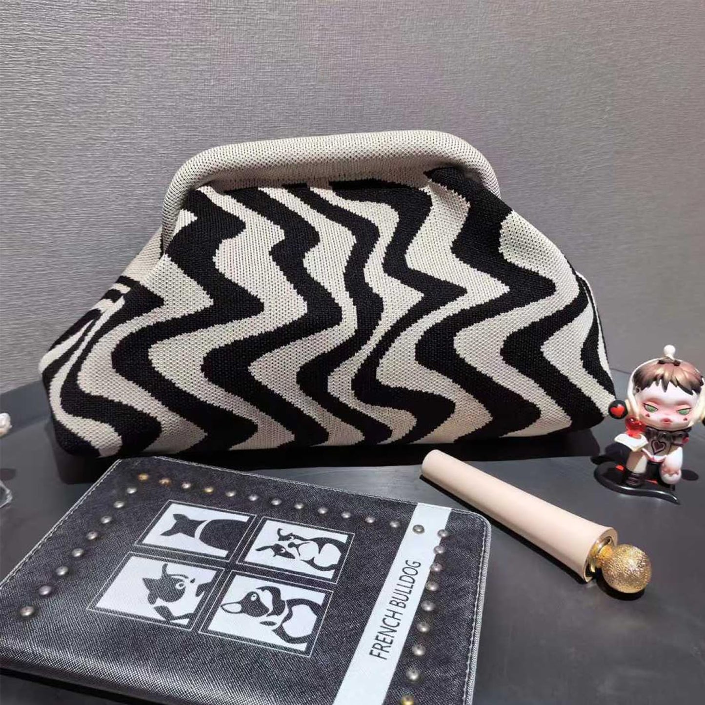 Clutch Purses for Women,Woven Crochet Bag&Cosmetic Bag Dumpling Striped Cloud Purse Evening Handbag Summer Beach