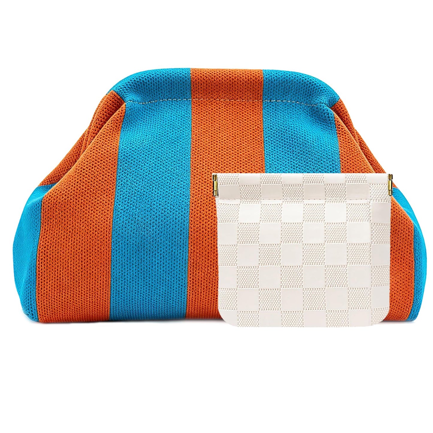 Clutch Purses for Women,Woven Crochet Bag&Cosmetic Bag Dumpling Striped Cloud Purse Evening Handbag Summer Beach