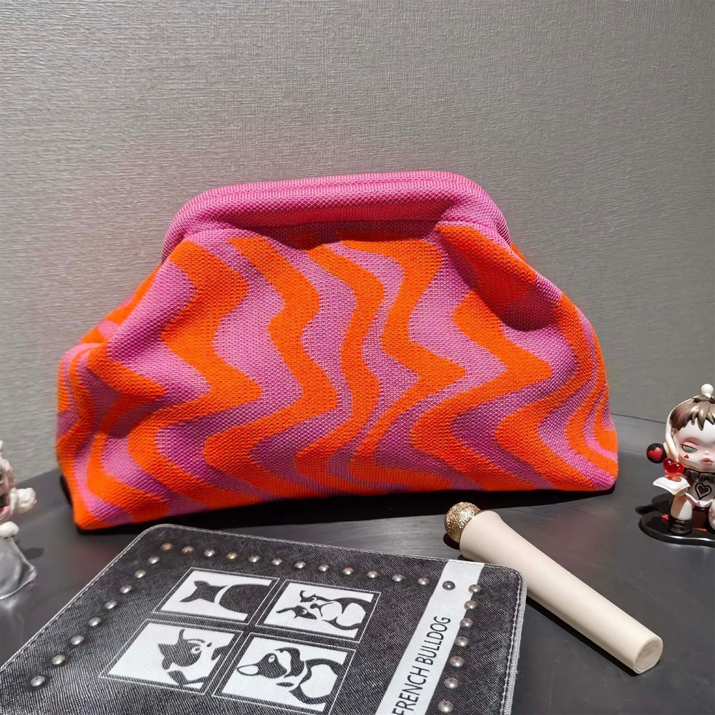 Clutch Purses for Women,Woven Crochet Bag&Cosmetic Bag Dumpling Striped Cloud Purse Evening Handbag Summer Beach